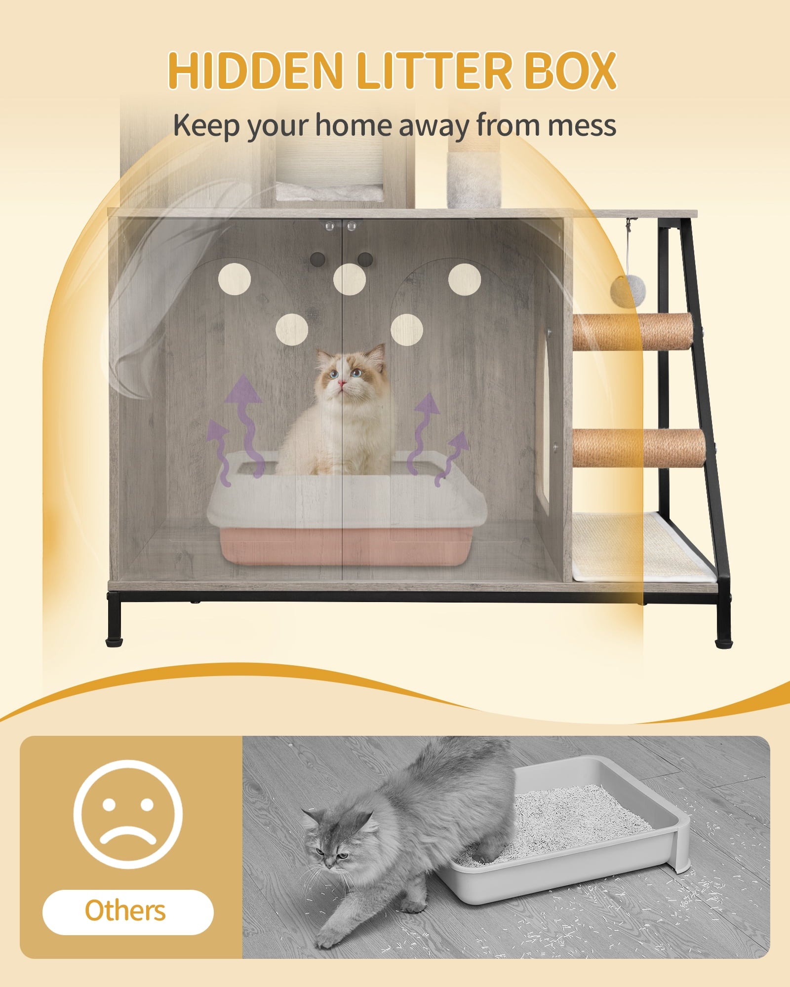 hzuaneri-pet-katzenklo-schrank-greige-4-in-1-kratzbaum image 8