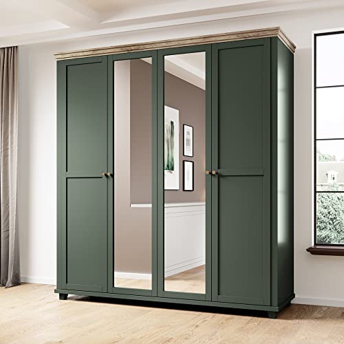 lomadox-schlafen-kleiderschrank-4-t-rig-gr-n-eiche-spiegel image 7