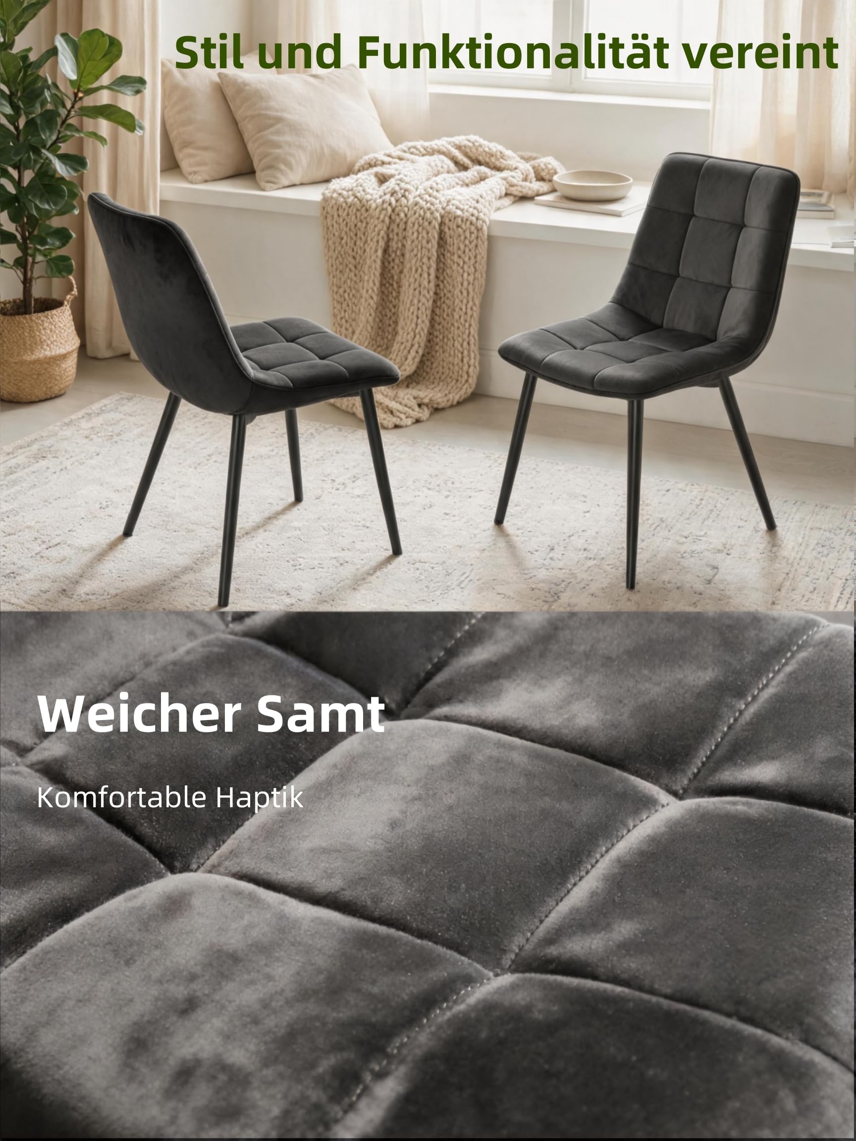 eugad-esszimmerst-hle-4er-set-drehbar-samt-dunkelgrau-150kg image 4