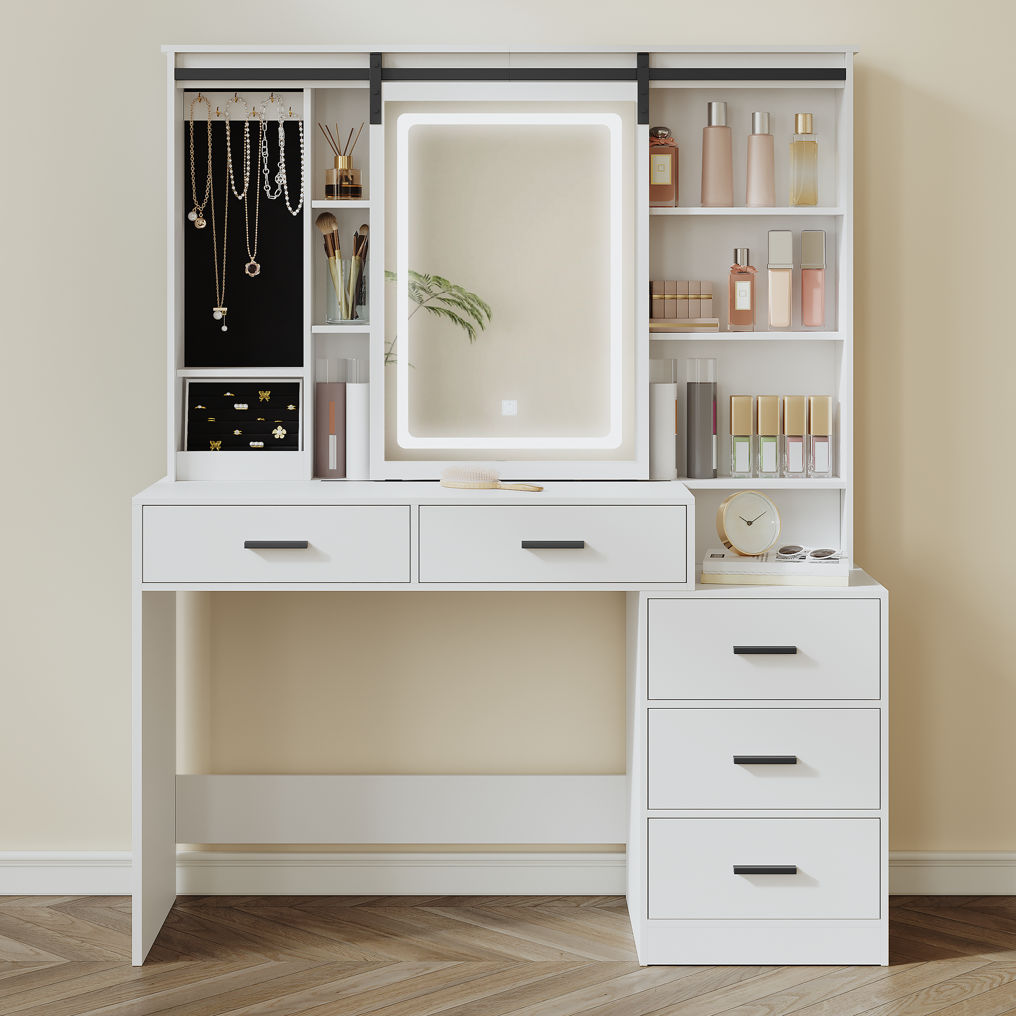 hzuaneri-bedroom-schminktisch-wei-led-spiegel-5-schubladen-dt33103x image 3