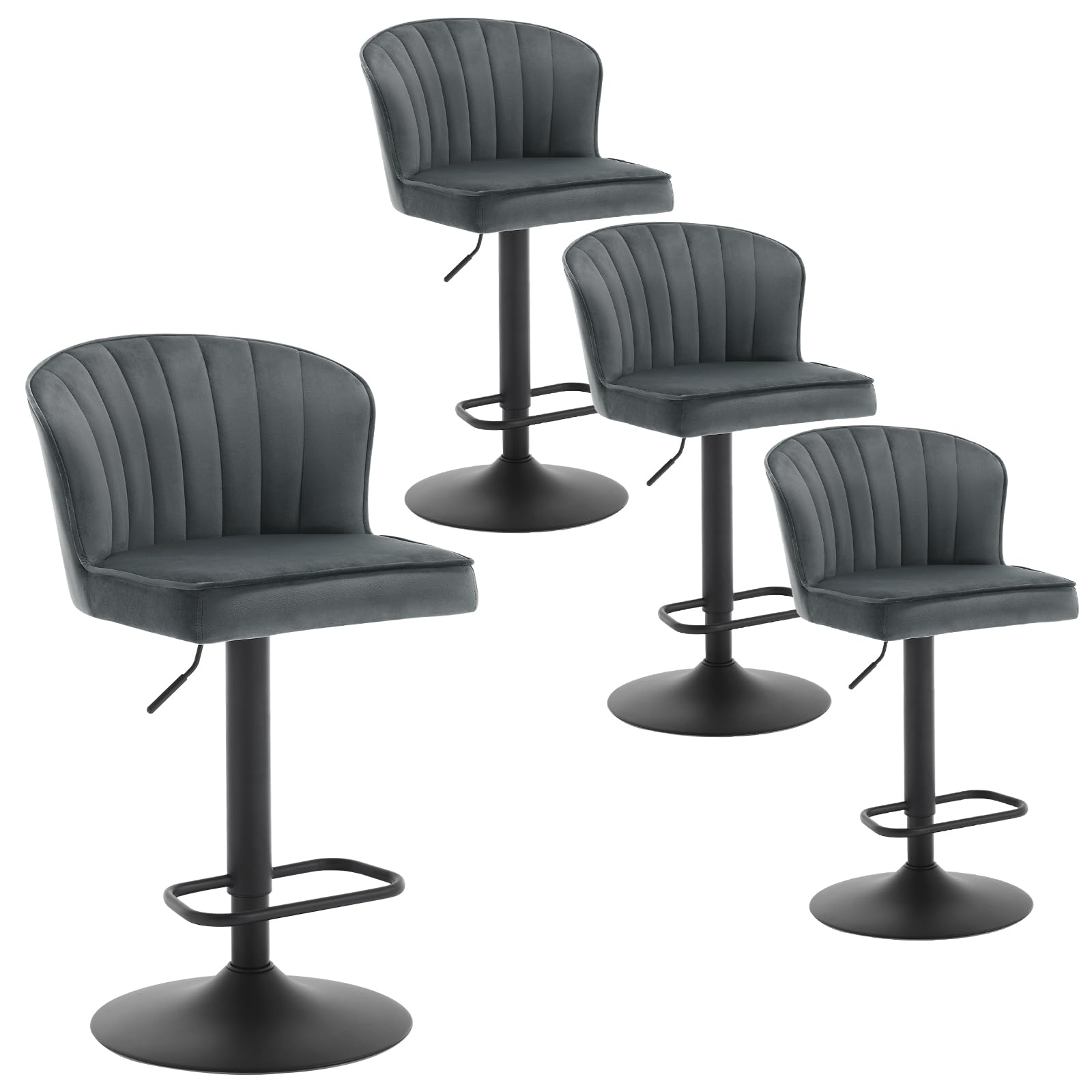 eugad-barhocker-samt-dunkelgrau-4er-set-h-henverstellbar image 1