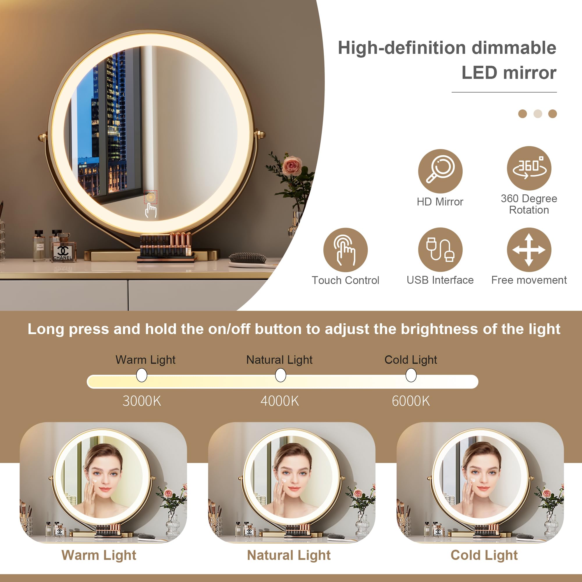 eugad-schminktisch-mit-led-spiegel-wei-100-cm-dimmbar image 3