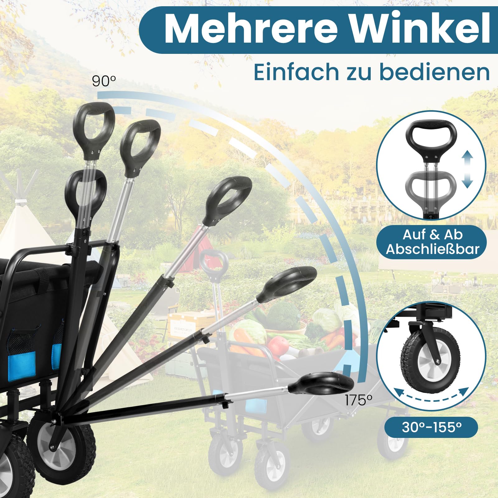 eugad-bollerwagen-faltbar-anthrazit-t-rkis-200-kg-polyester image 3