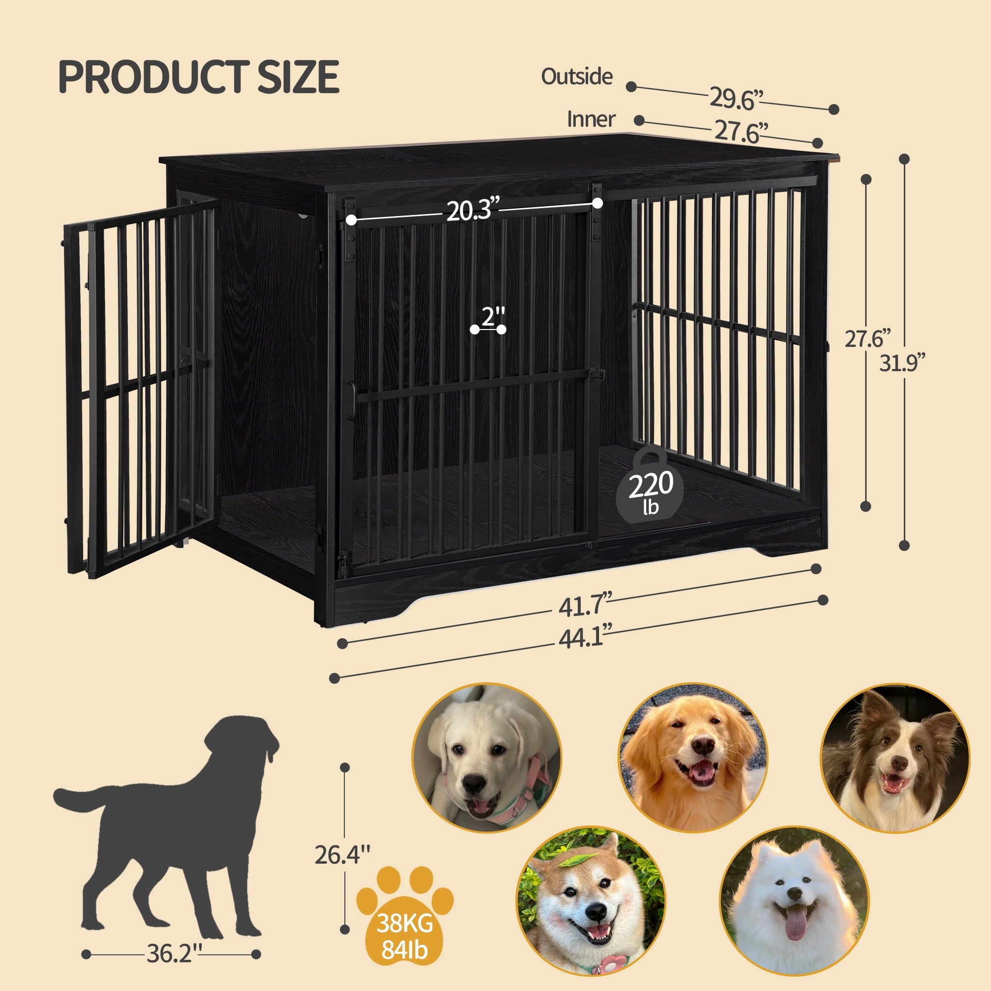 hzuaneri-pet-hundebox-m-bel-44-zoll-schwarz-hundek-fig-holz-tv-board image 2