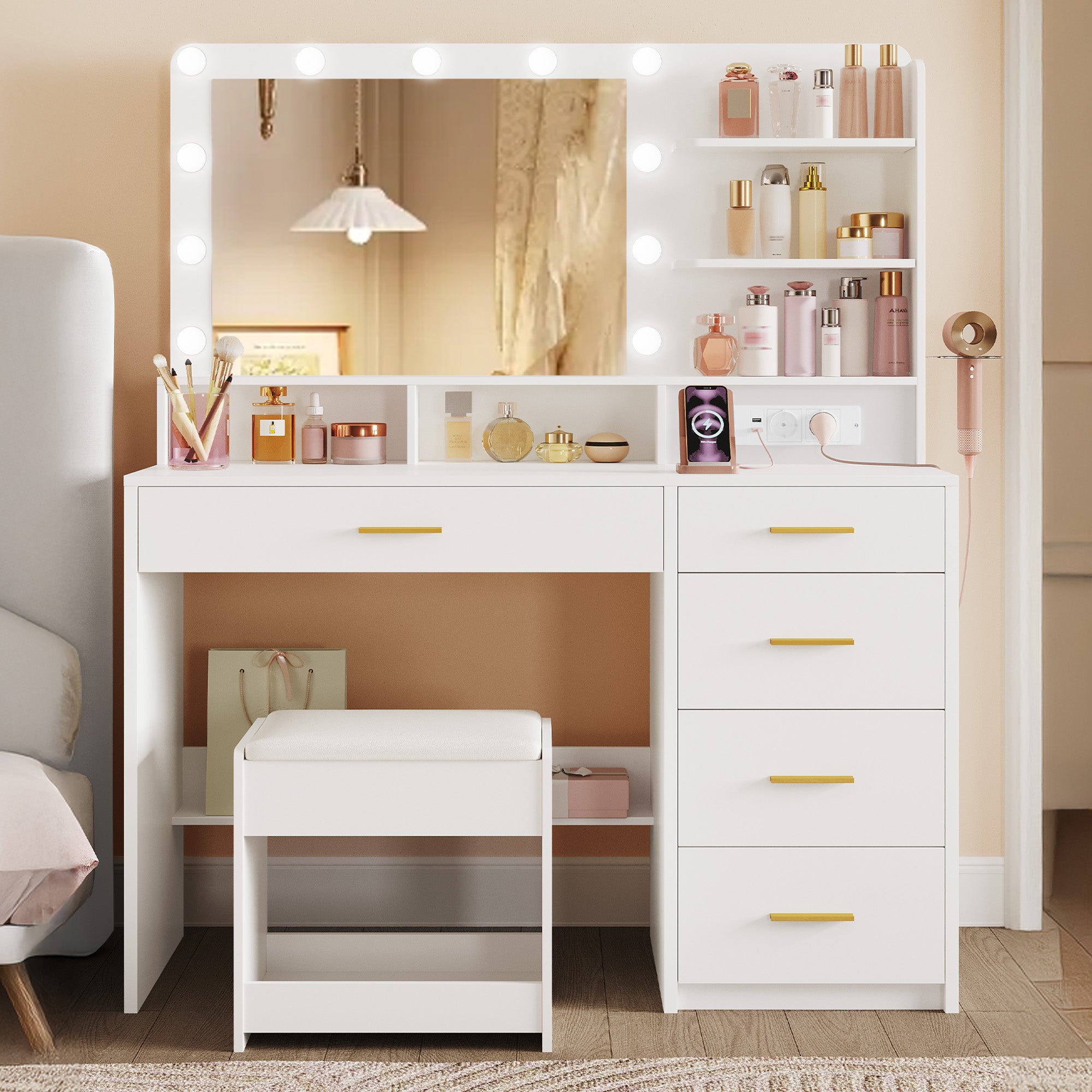 hzuaneri-bedroom-schminktisch-dt42903x-wei-mit-spiegel-und-hocker image 6