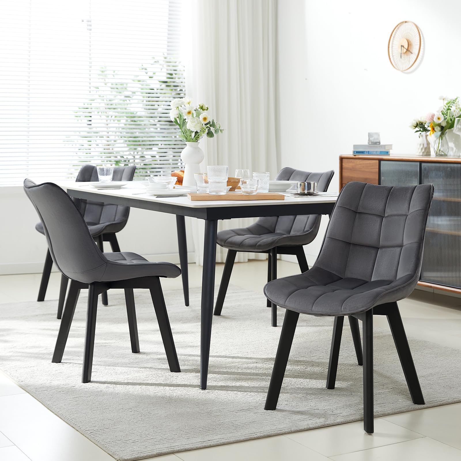eugad-esszimmerst-hle-4er-set-samt-dunkelgrau-holzbeine image 2