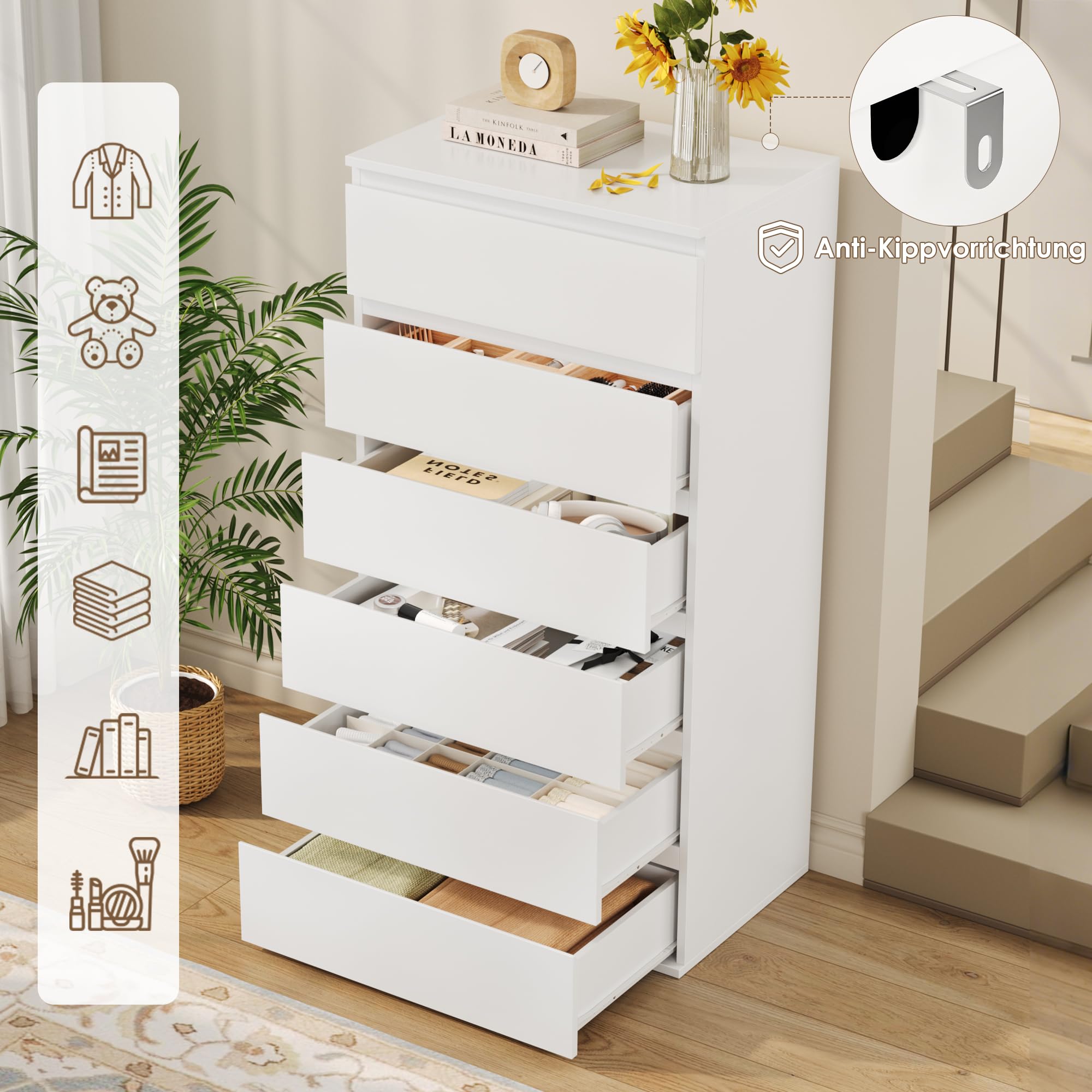 forehill-kommode-wei-6-schubladen-schmal-119-cm-mdf image 7