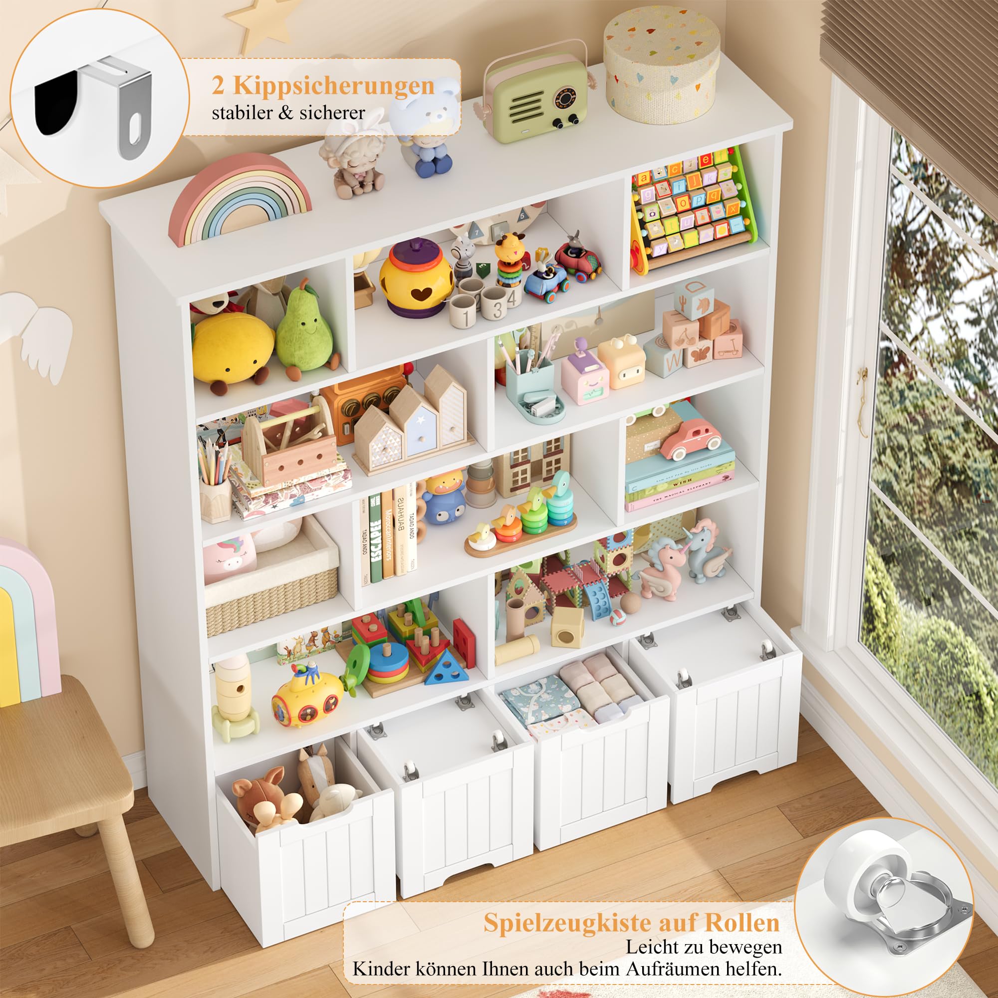 forehill-kinderregal-weiss-5-ebenen-146cm-mit-roll-schubladen image 6