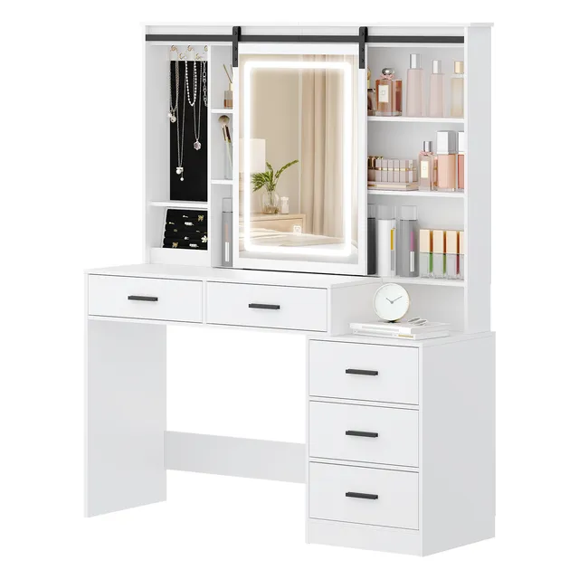 hzuaneri-bedroom-schminktisch-wei-led-spiegel-5-schubladen-dt33103x image 1