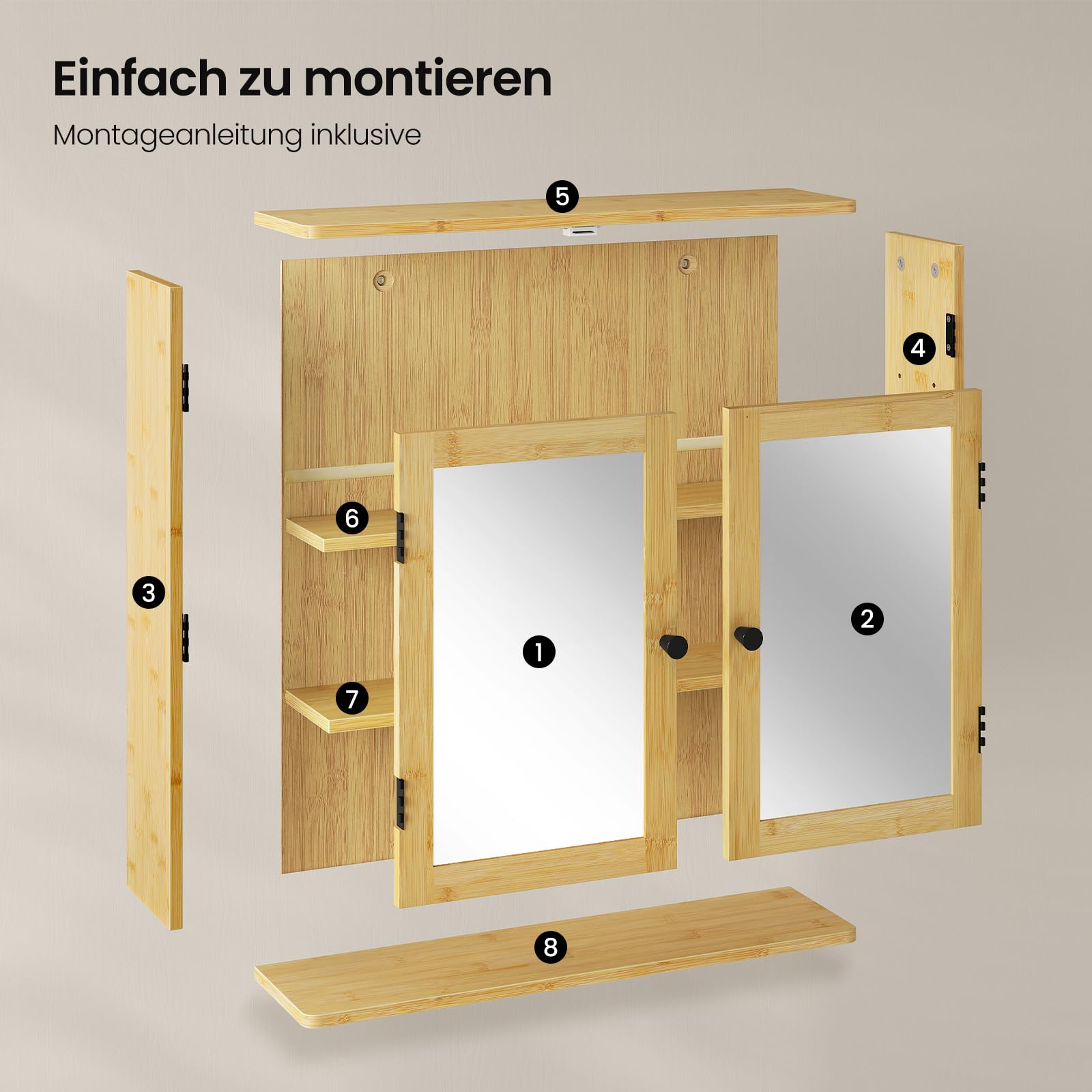eugad-badezimmerschrank-bambus-mit-spiegel-56x58x14-cm image 8