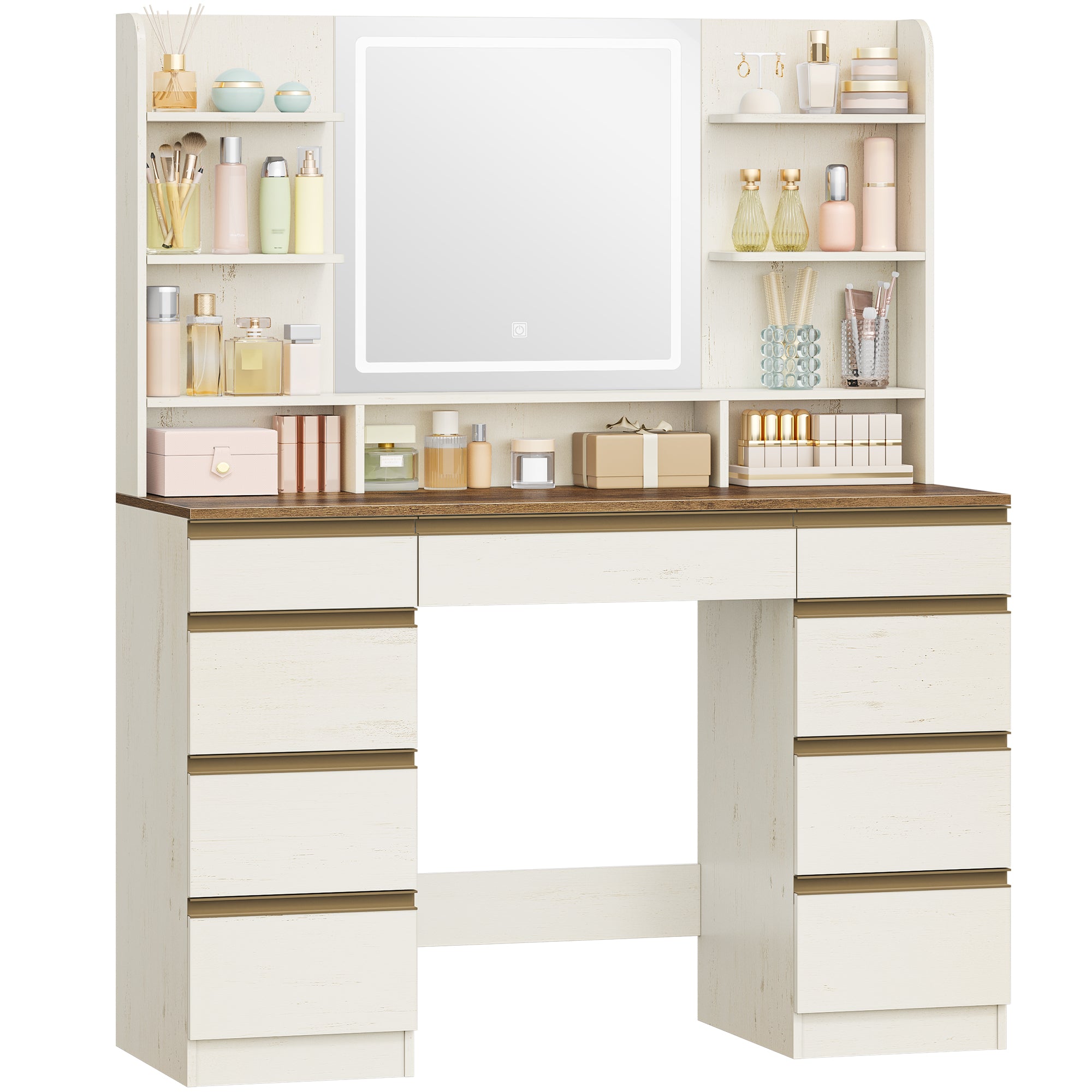 hzuaneri-dt41914x-schminktisch-wei-braun-led-9-laden image 1
