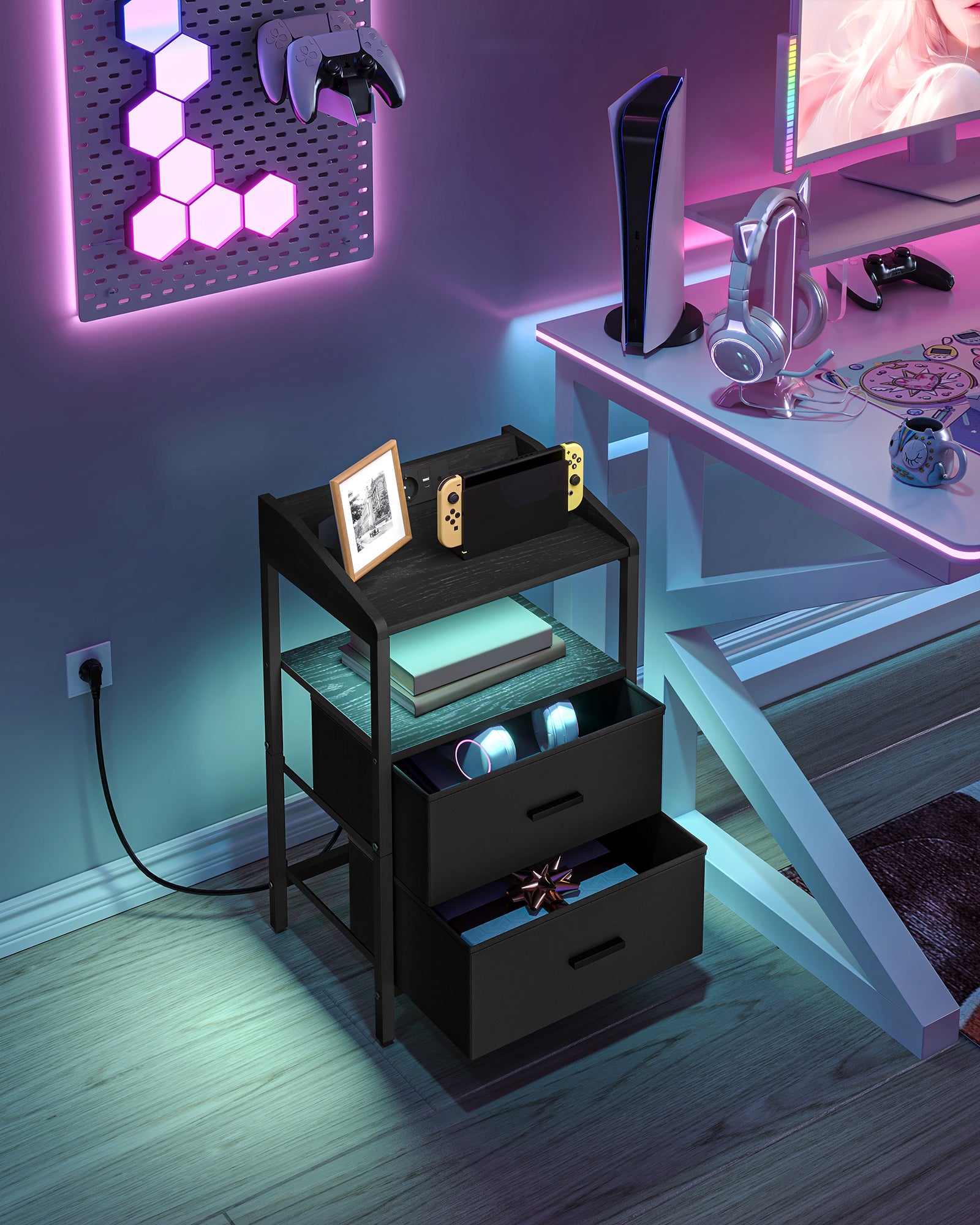 hzuaneri-bedroom-nachttisch-schwarz-2er-set-led-usb-steckdose image 3