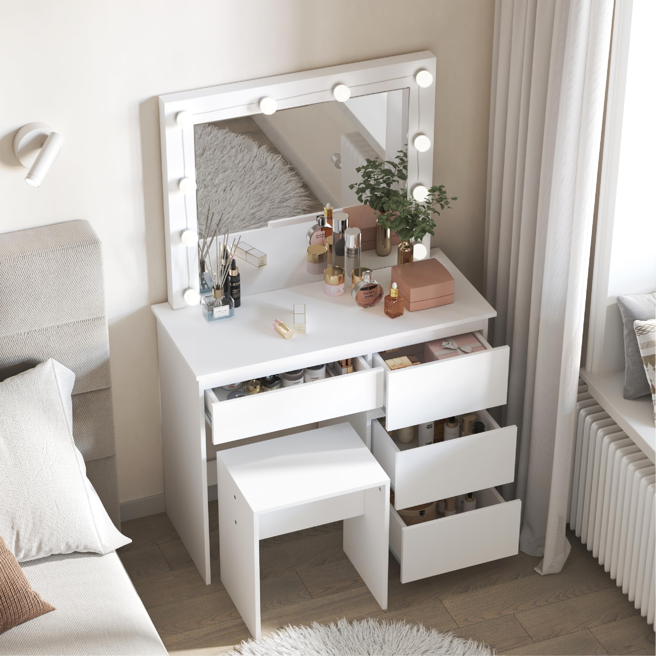 eugad-schminktisch-mit-beleuchtung-hocker-wei-90x40-cm image 3