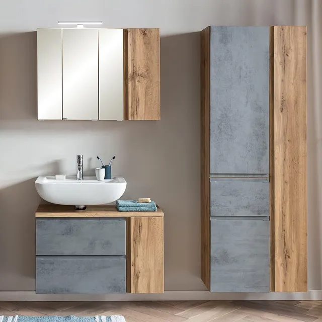 lomadox-badezimmer-waschplatz-set-hochschrank-wotan-eiche-beton image 1