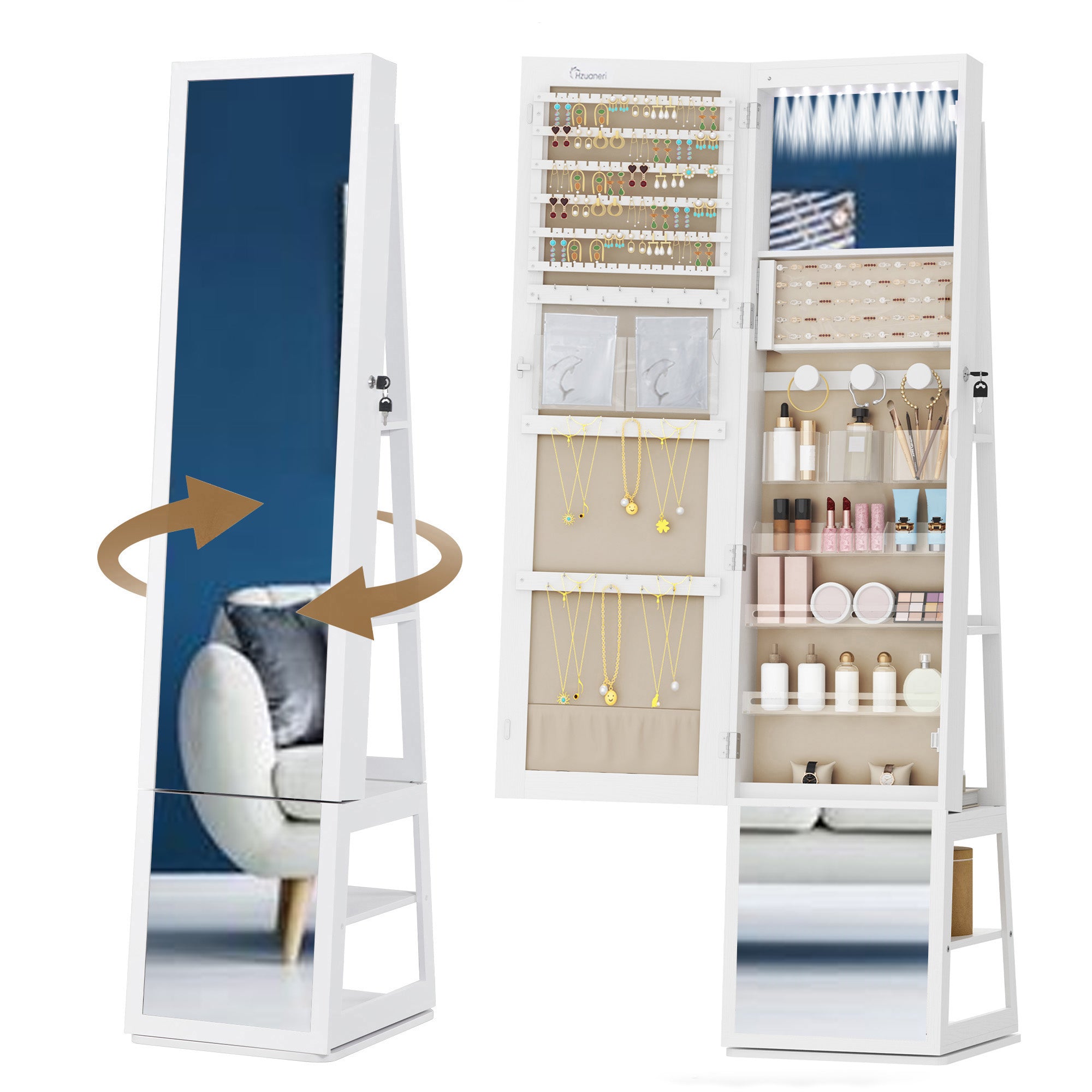 hzuaneri-bedroom-jc16003be-schmuckschrank-wei-beige-drehbar image 3