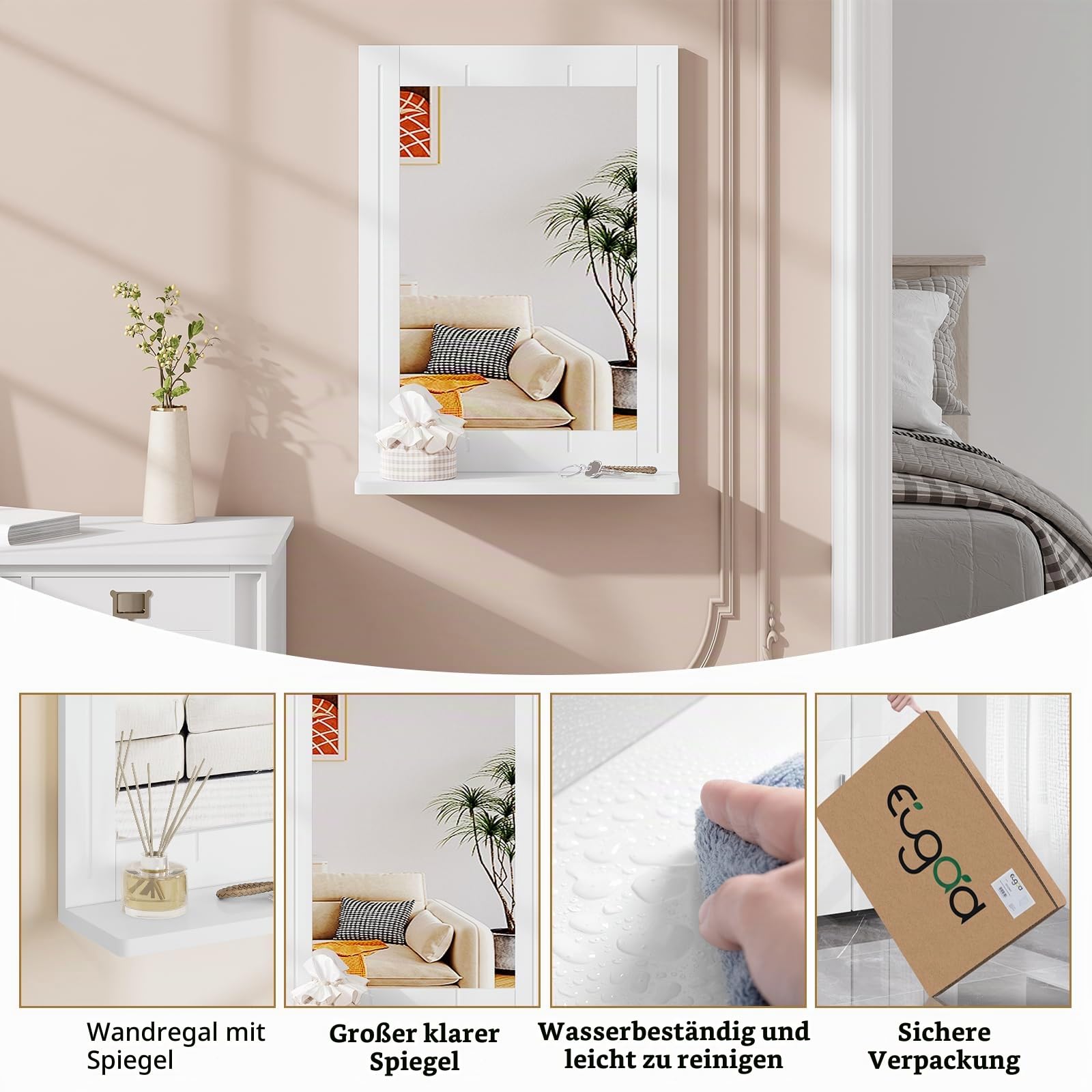 eugad-wohnaccessoires-badspiegel-mit-ablage-wei-40x55x12-cm image 2