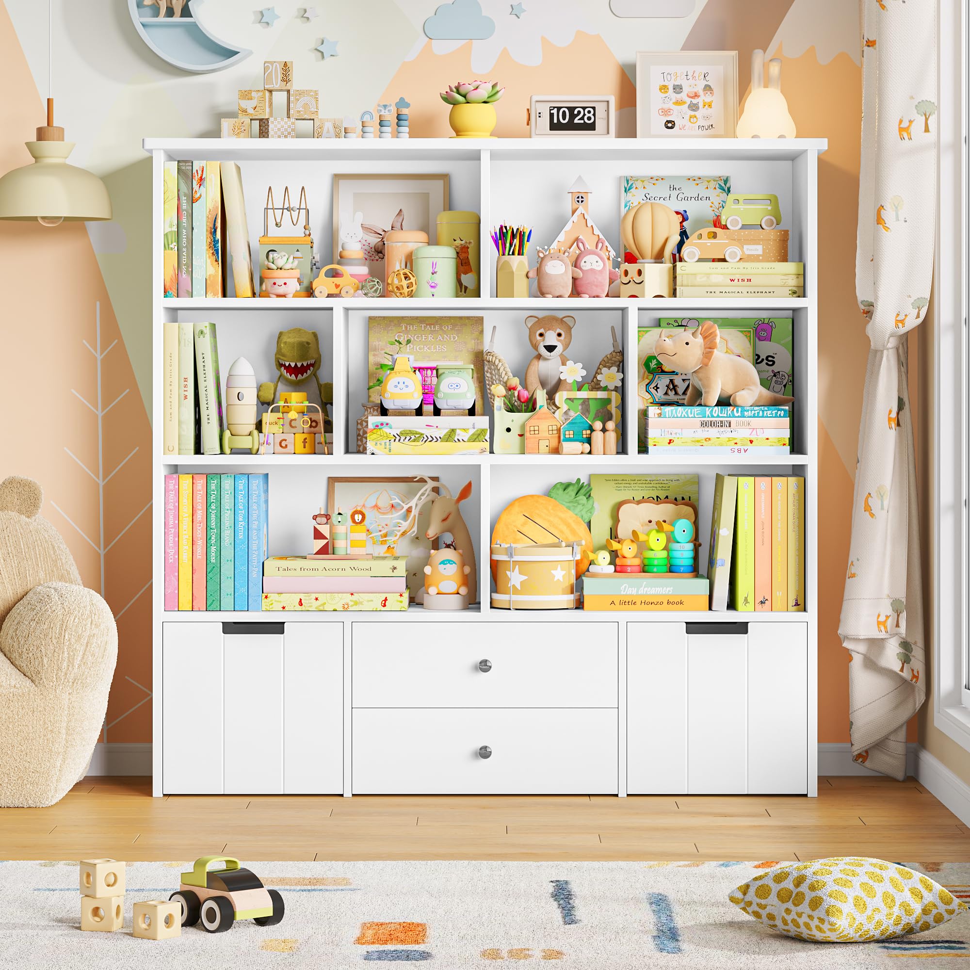 forehill-kinderregal-wei-mit-schubladen-125x33x120cm-holz image 2