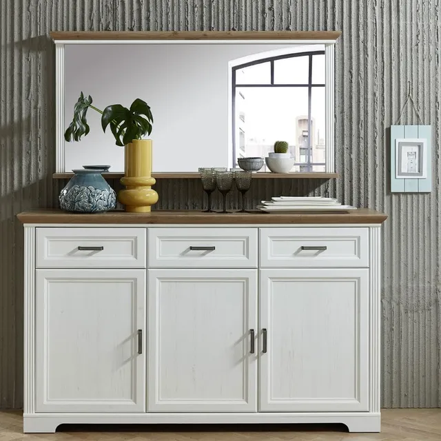 lomadox-esszimmer-sideboard-spiegel-set-pinie-wei-166-cm image 1