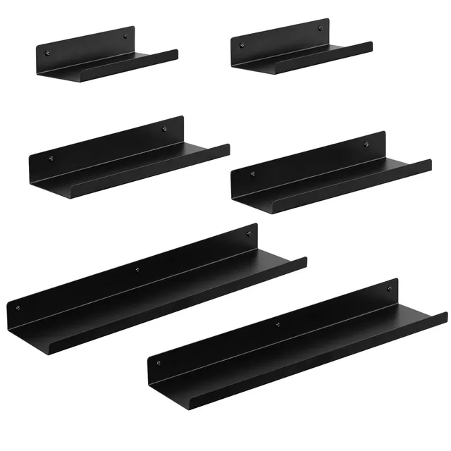 eugad-wandregal-6er-set-metall-schwarz-schweberegal-20-50cm image 1