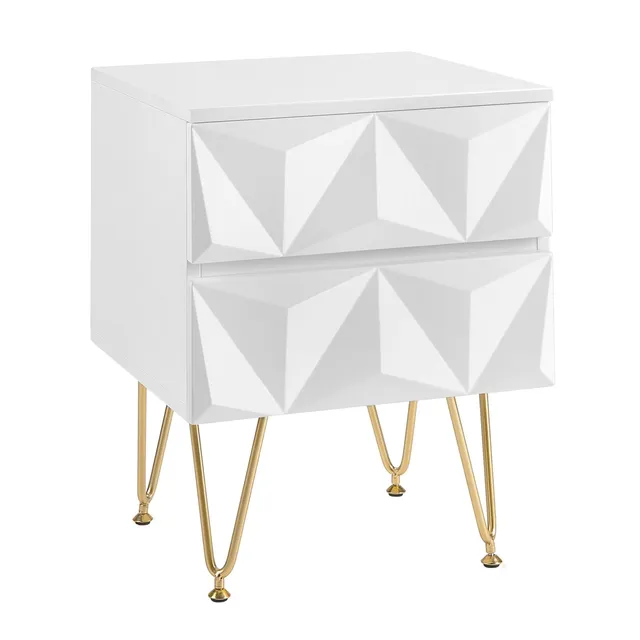 eugad-wohnaccessoires-nachttisch-wei-gold-40x53x40-cm-2-schubl image 1