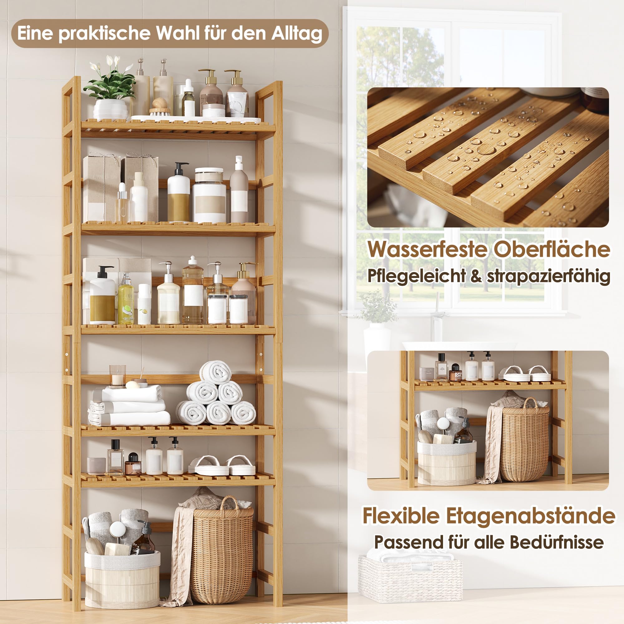 forehill-bathroom-shelf-badregal-6-ablagen-natur-bambus-161-cm image 5