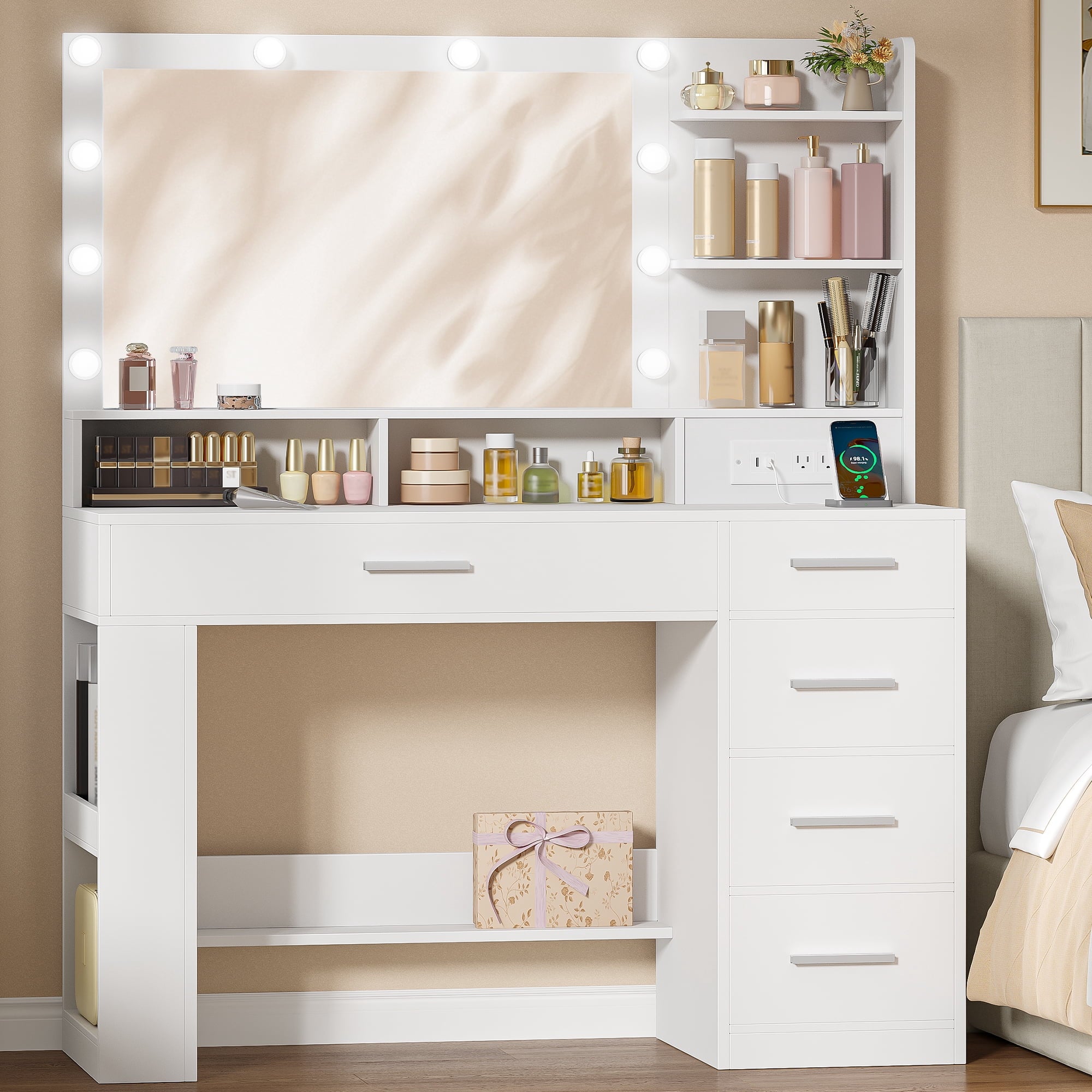 hzuaneri-bedroom-schminktisch-wei-led-spiegel-5-schubladen image 5