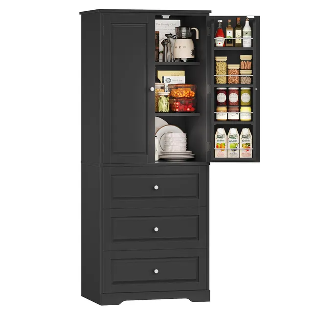 forehill-vorratsschrank-k-chenschrank-schwarz-3-schubladen-8-f-cher image 1