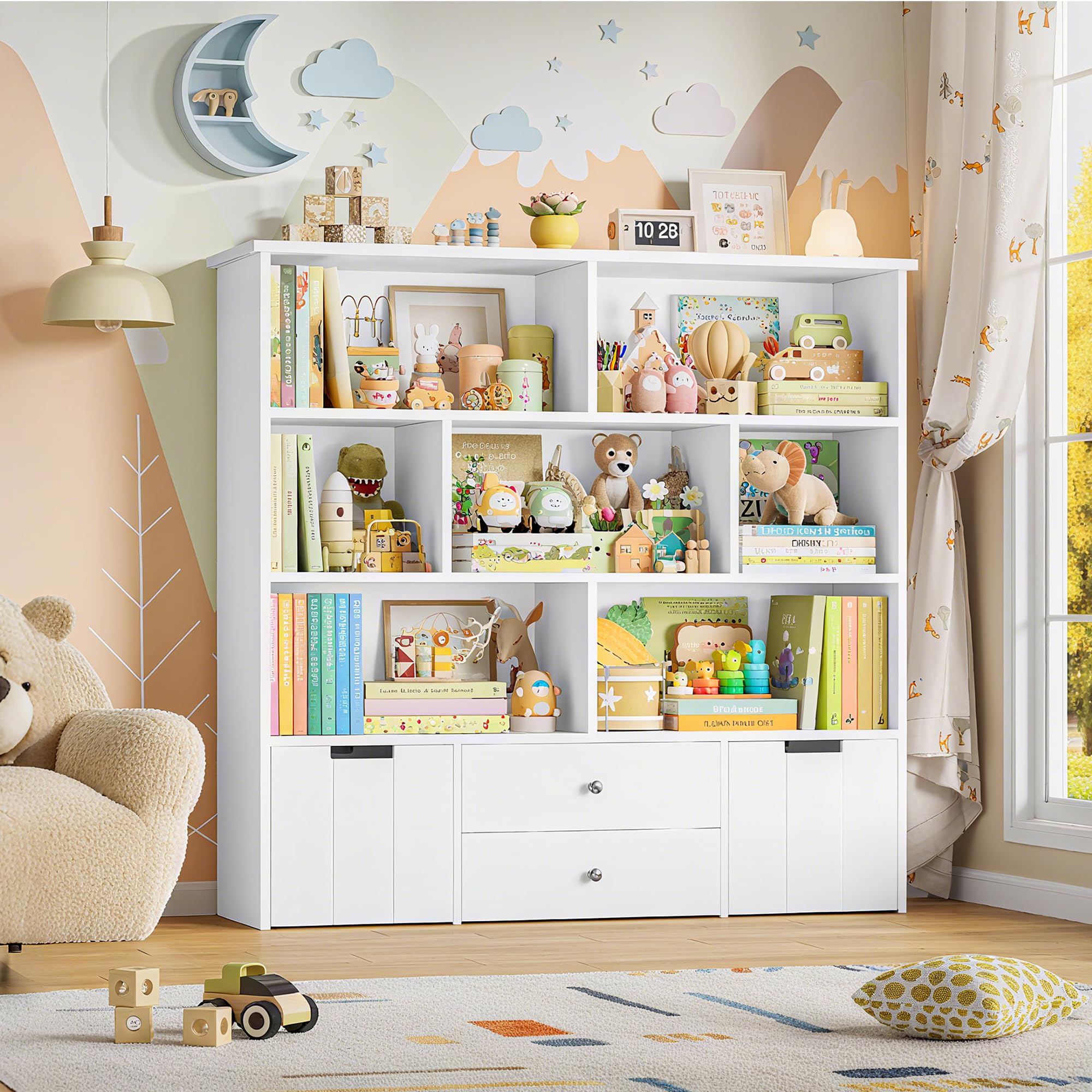 forehill-kinderregal-wei-mit-schubladen-125x33x120cm-holz image 7