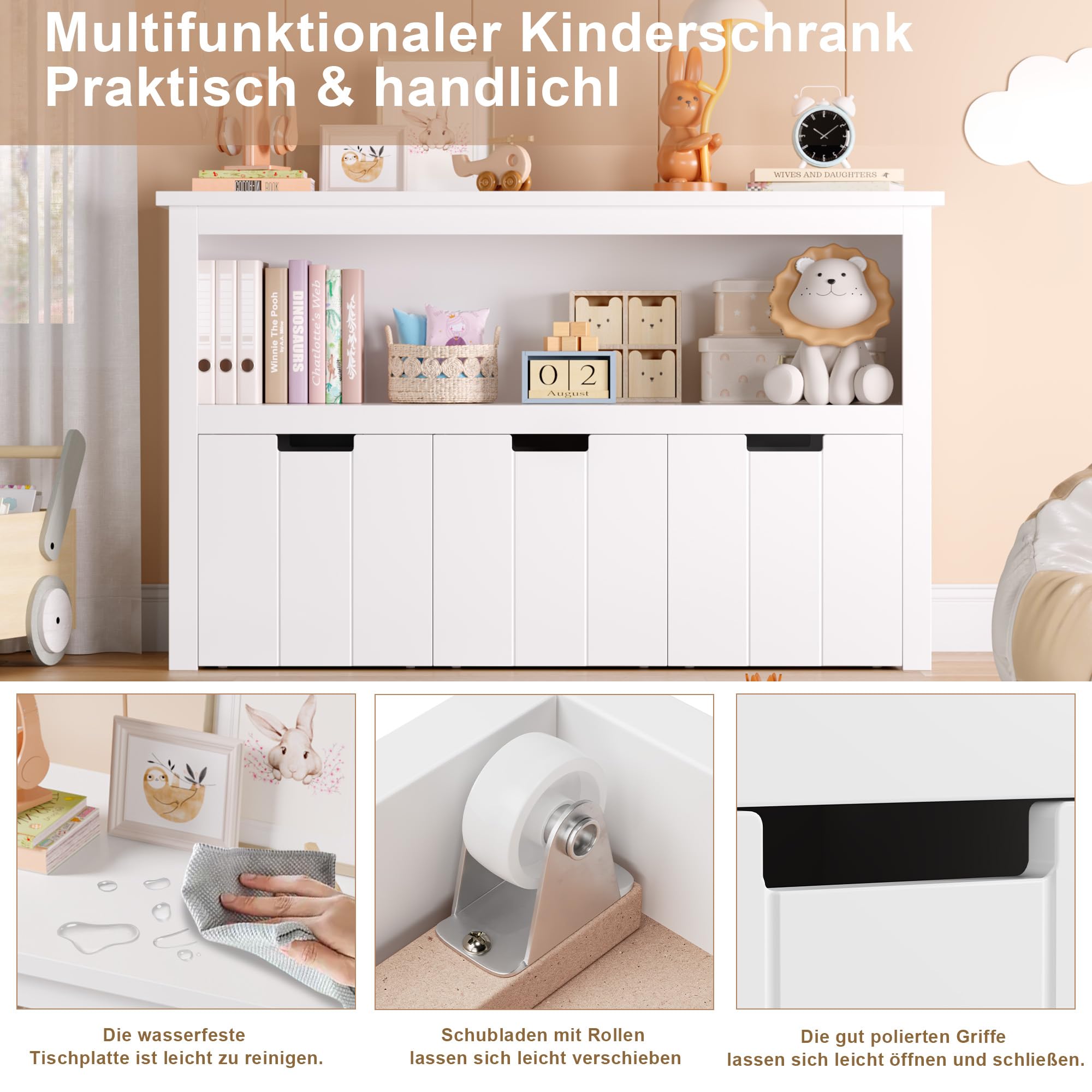 forehill-kinderregal-wei-mit-schubladen-102x33x61-spielzeug image 7