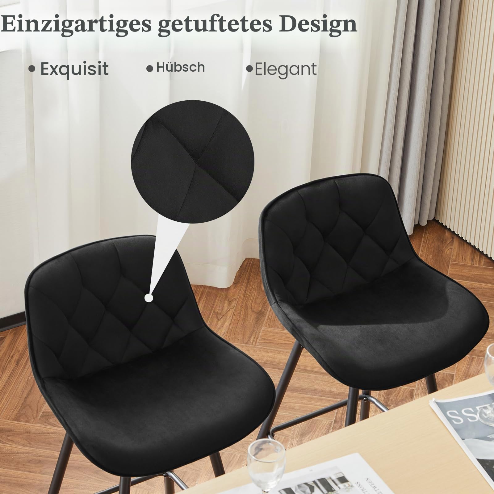 eugad-1068by-2-barhocker-2er-set-schwarz-samt-67cm image 6