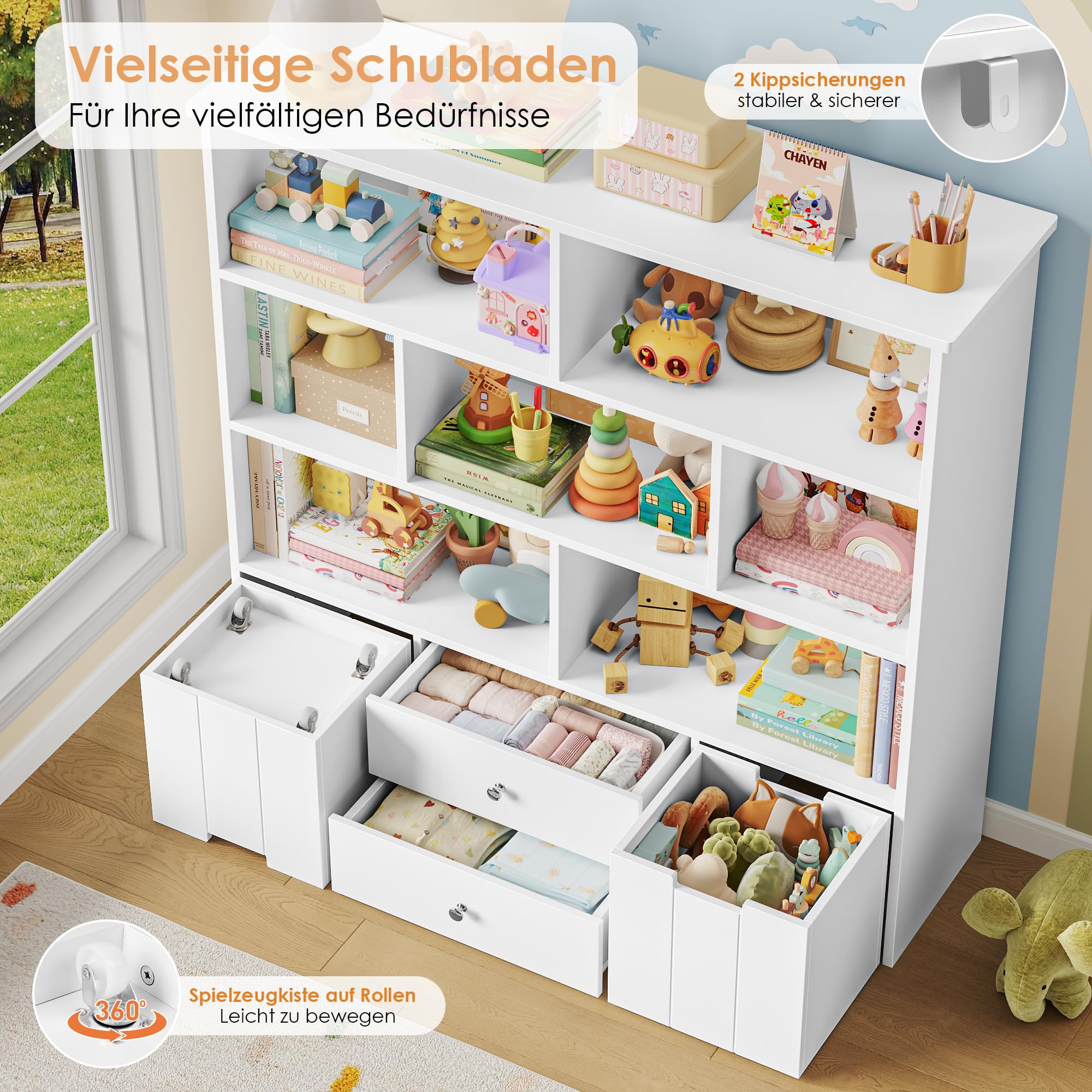 forehill-kinderregal-wei-mit-schubladen-125x33x120cm-holz image 4