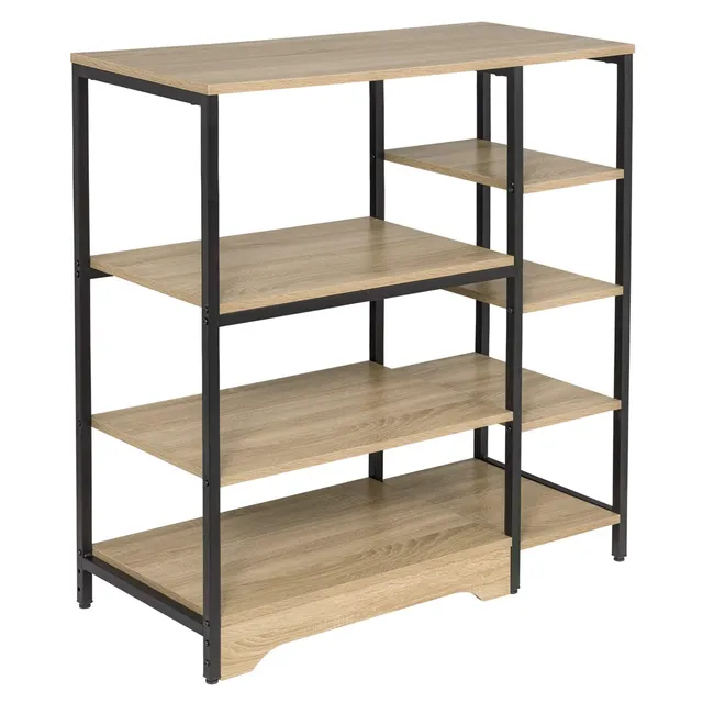 eugad-aufbewahrung-k-chenregal-helle-eiche-90x40x95-cm-metall image 1