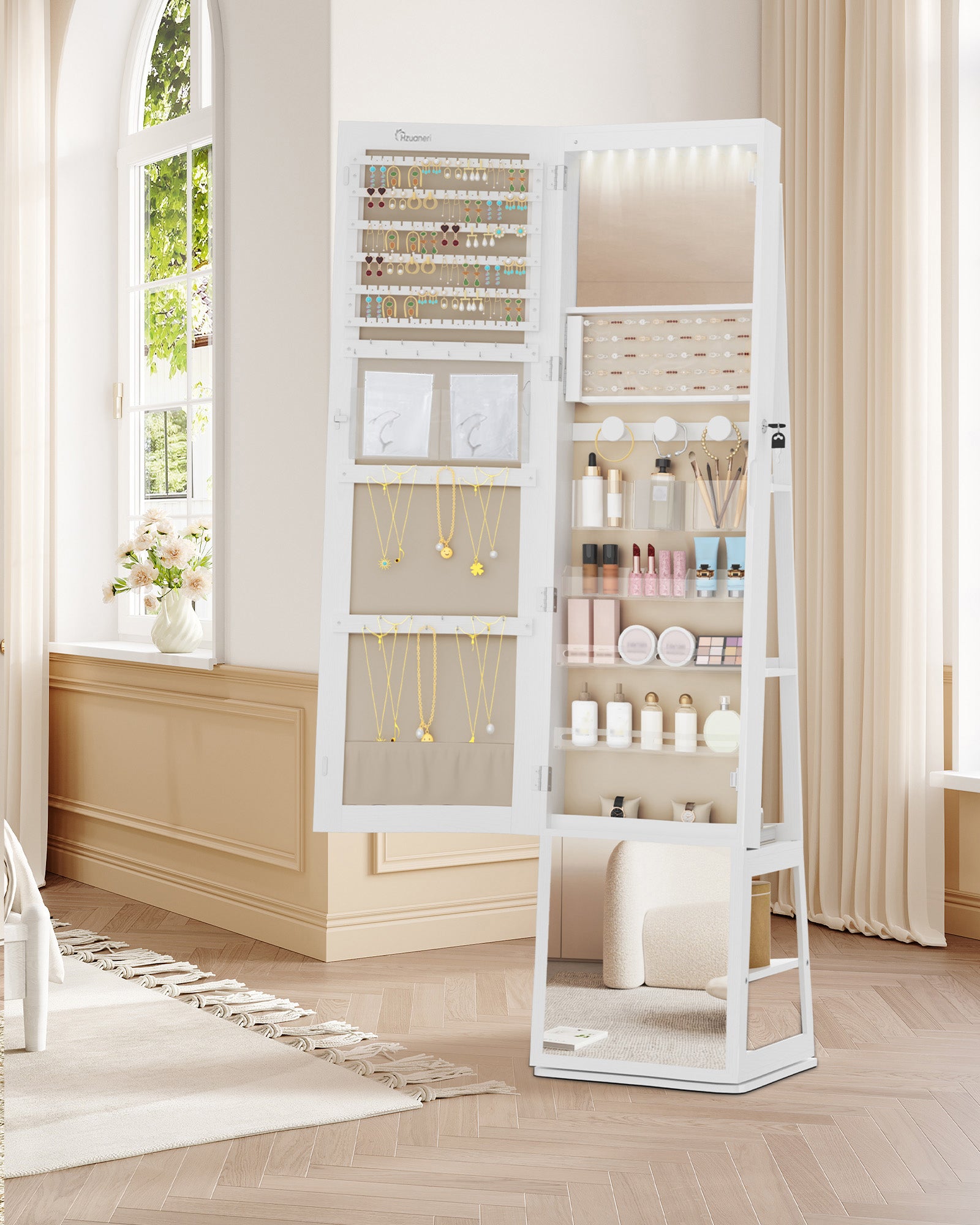 hzuaneri-bedroom-jc16003be-schmuckschrank-wei-beige-drehbar image 6