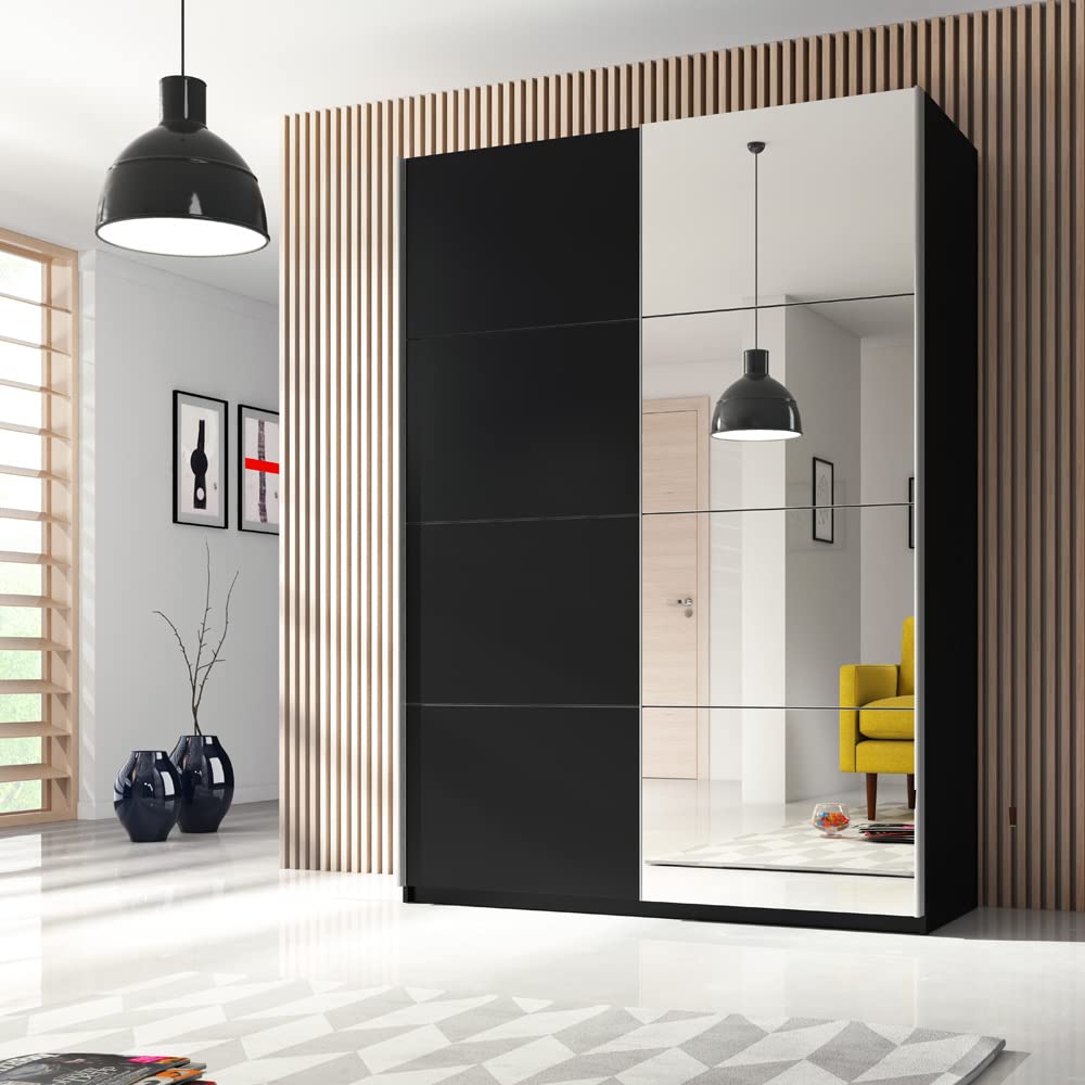 lomadox-schlafen-kleiderschrank-120-cm-schwarz-spiegel image 1