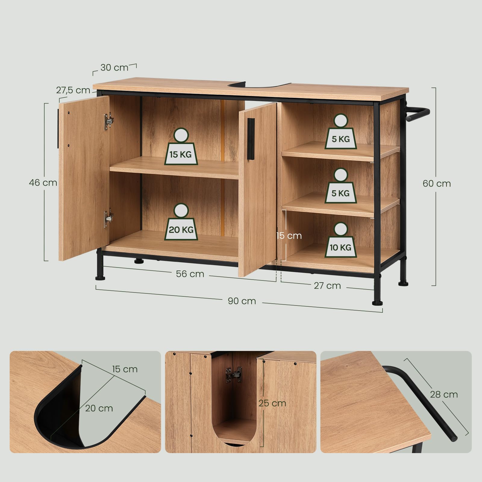 eugad-waschbeckenunterschrank-90x60x30-eiche-mit-schubladen image 3