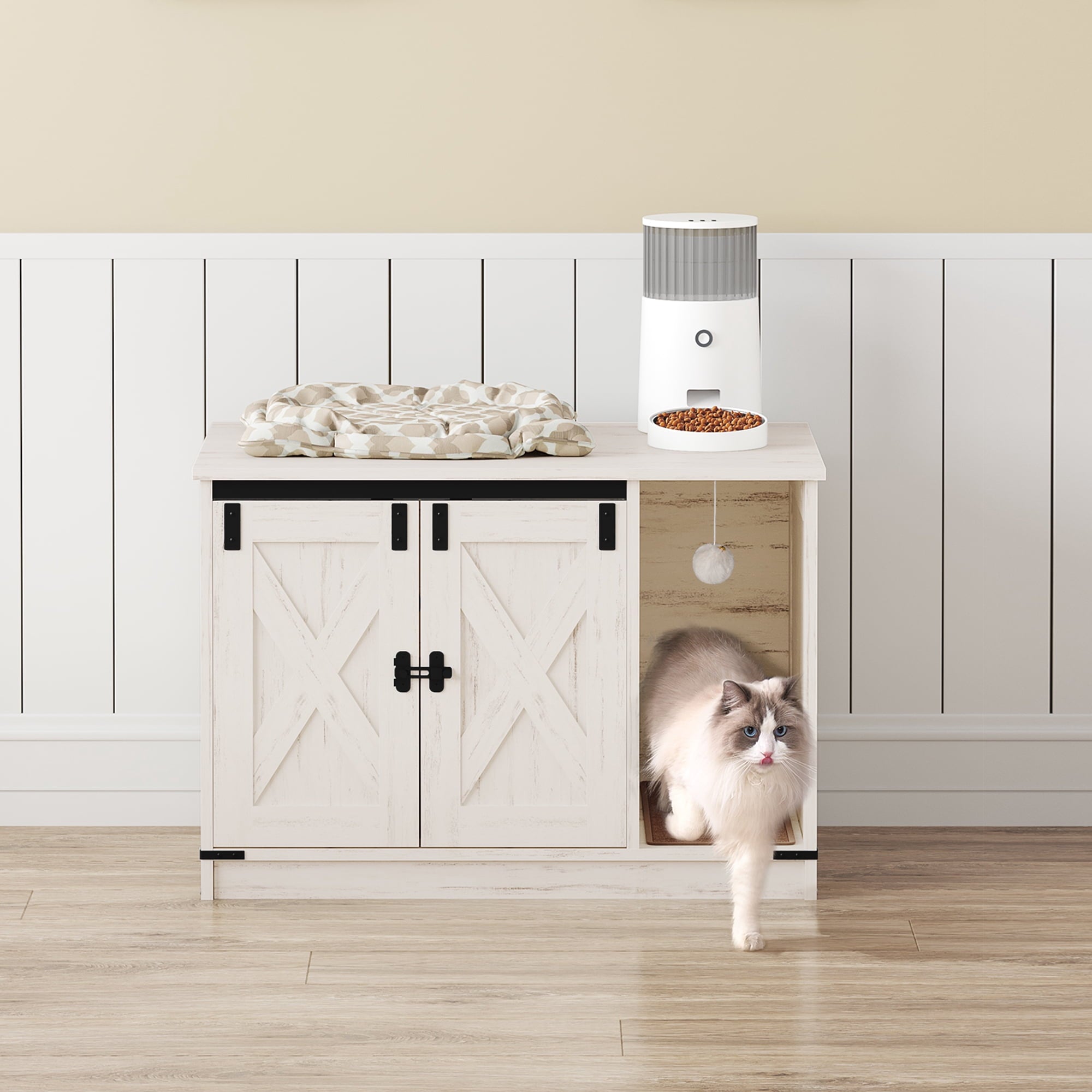 hzuaneri-pet-cb852-katzenklo-schrank-wei-mit-kratzball image 6