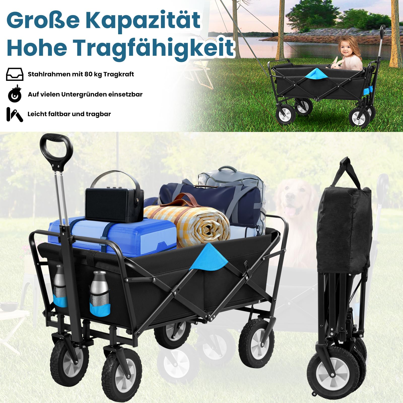 eugad-bollerwagen-faltbar-anthrazit-t-rkis-200-kg-polyester image 4