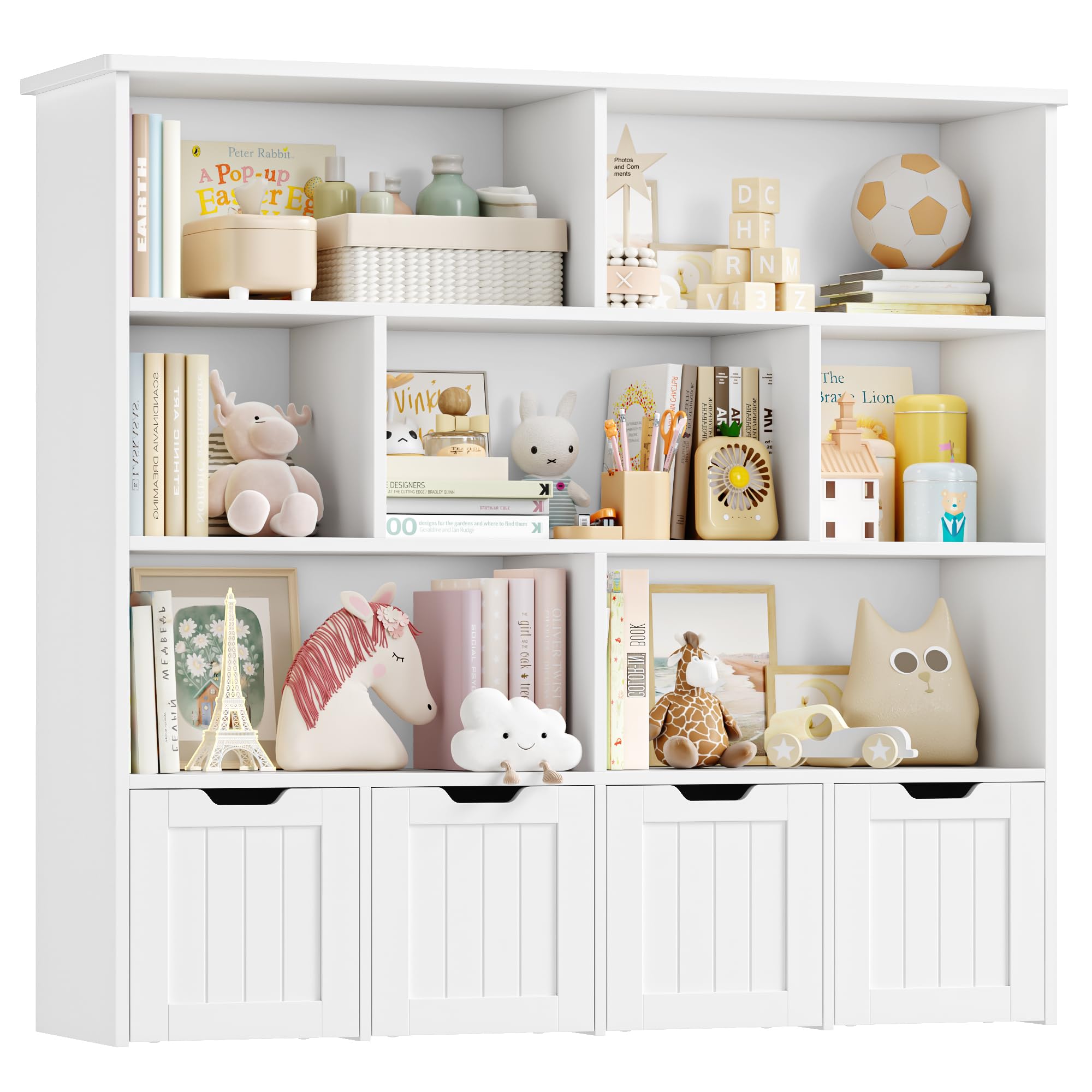 forehill-kinderregal-125cm-wei-spielzeugregal-7-f-cher-4-boxen image 1