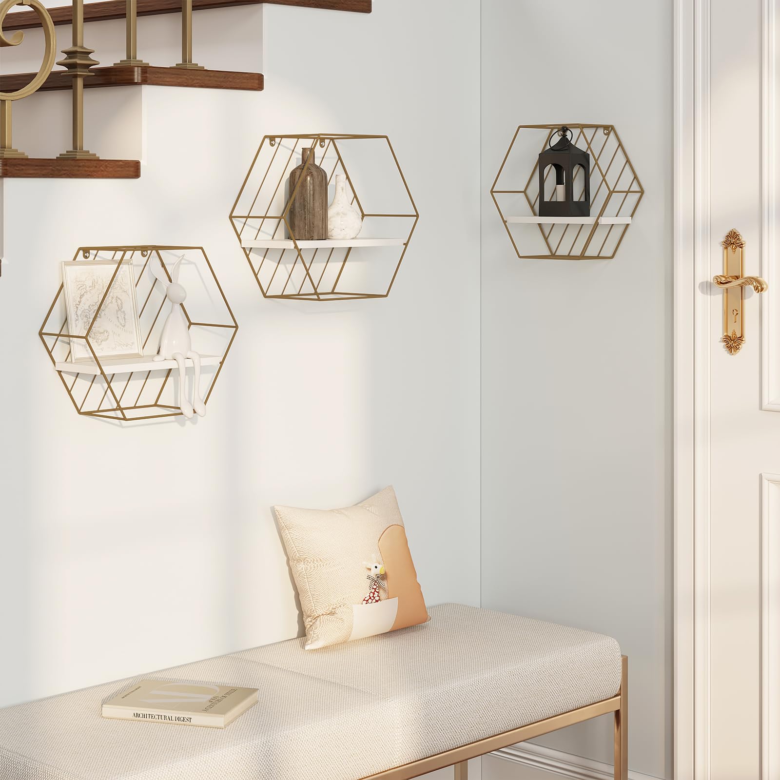 eugad-wandregal-3er-set-hexagon-wei-gold-schweberegal image 7