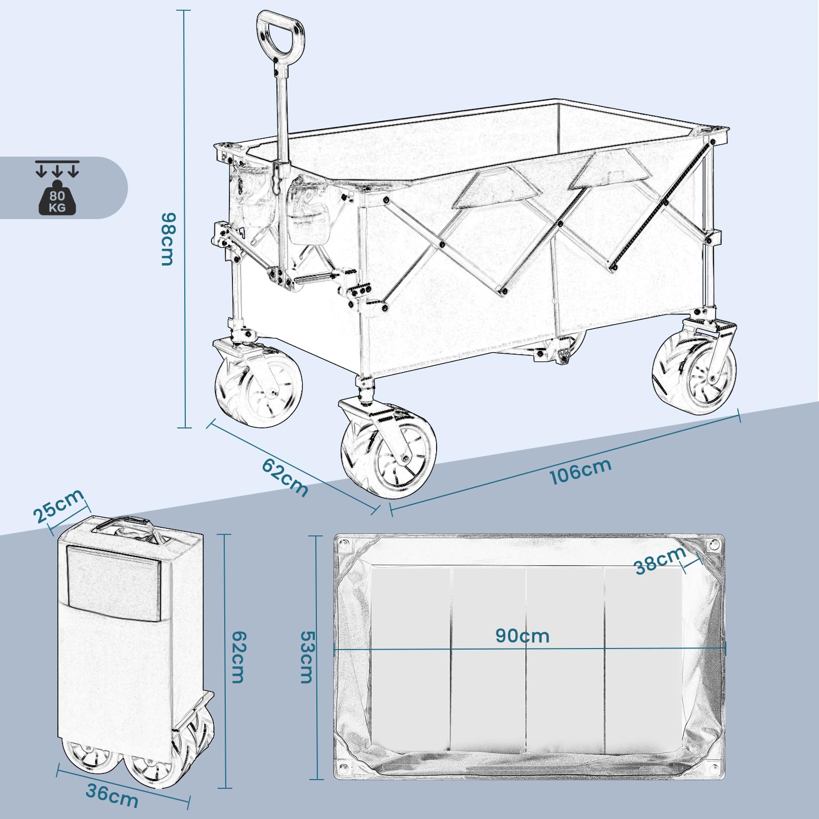 eugad-garten-bollerwagen-faltbar-schwarz-blau-80kg-oxford image 6