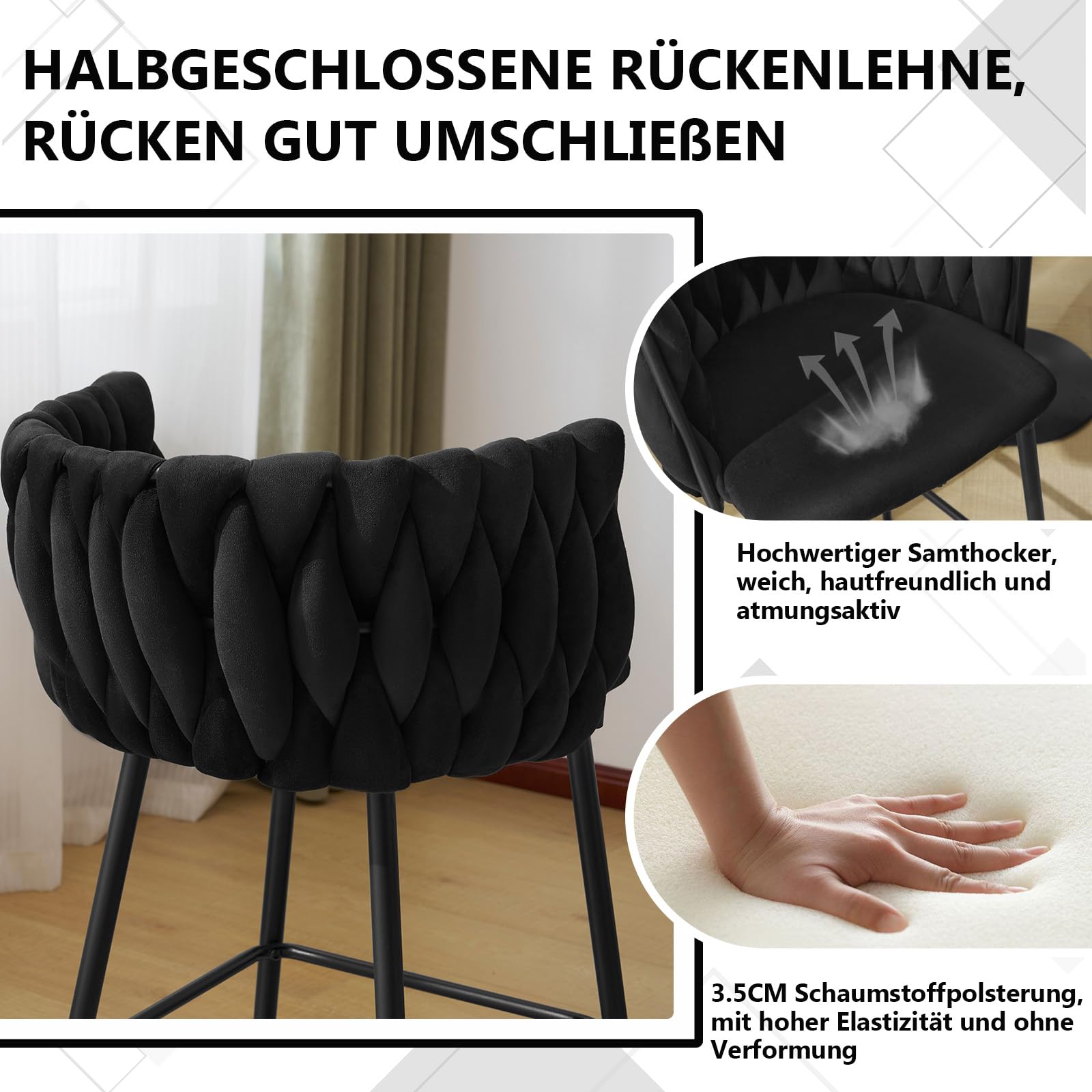 eugad-1081by-4-barhocker-4er-set-samt-schwarz-150-kg image 6