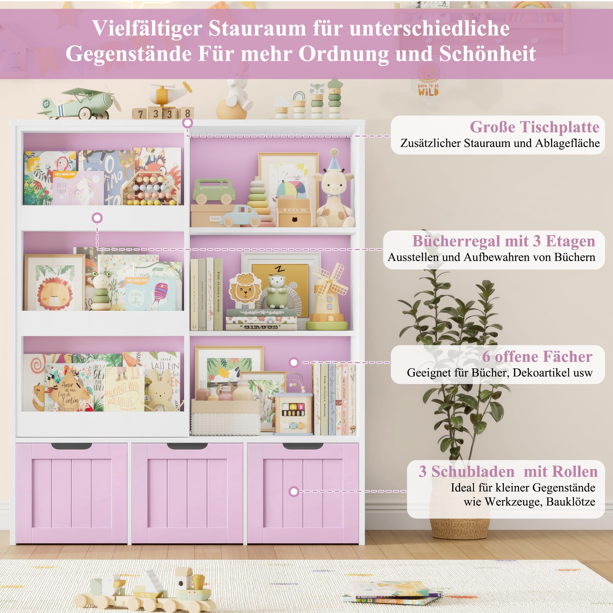 forehill-kinderregal-120cm-b-cherregal-rosa-lila-wei-rollkisten image 8
