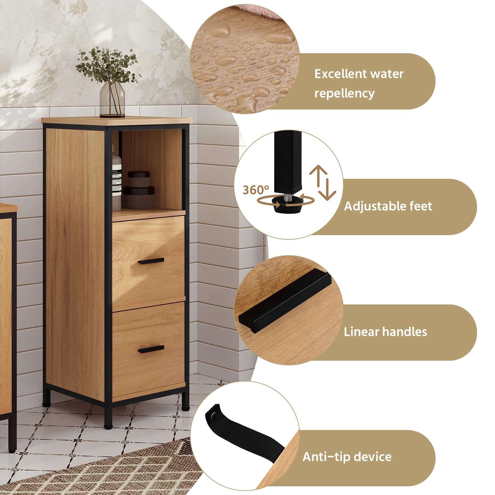 eugad-badezimmerschrank-schwarz-eiche-30x80x30-cm-2-schubladen image 6