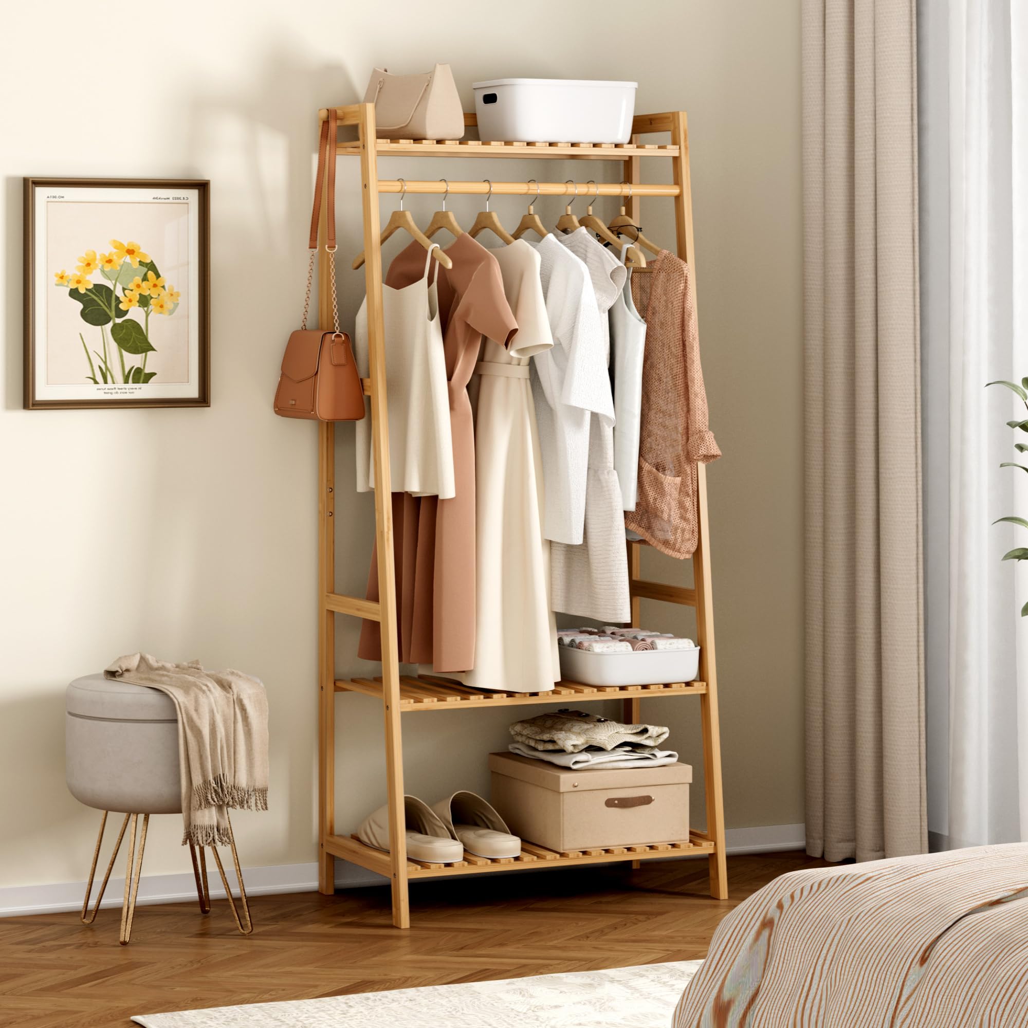 forehill-clothes-rack-kleiderst-nder-bambus-164x70x42-mit-ablagen image 2