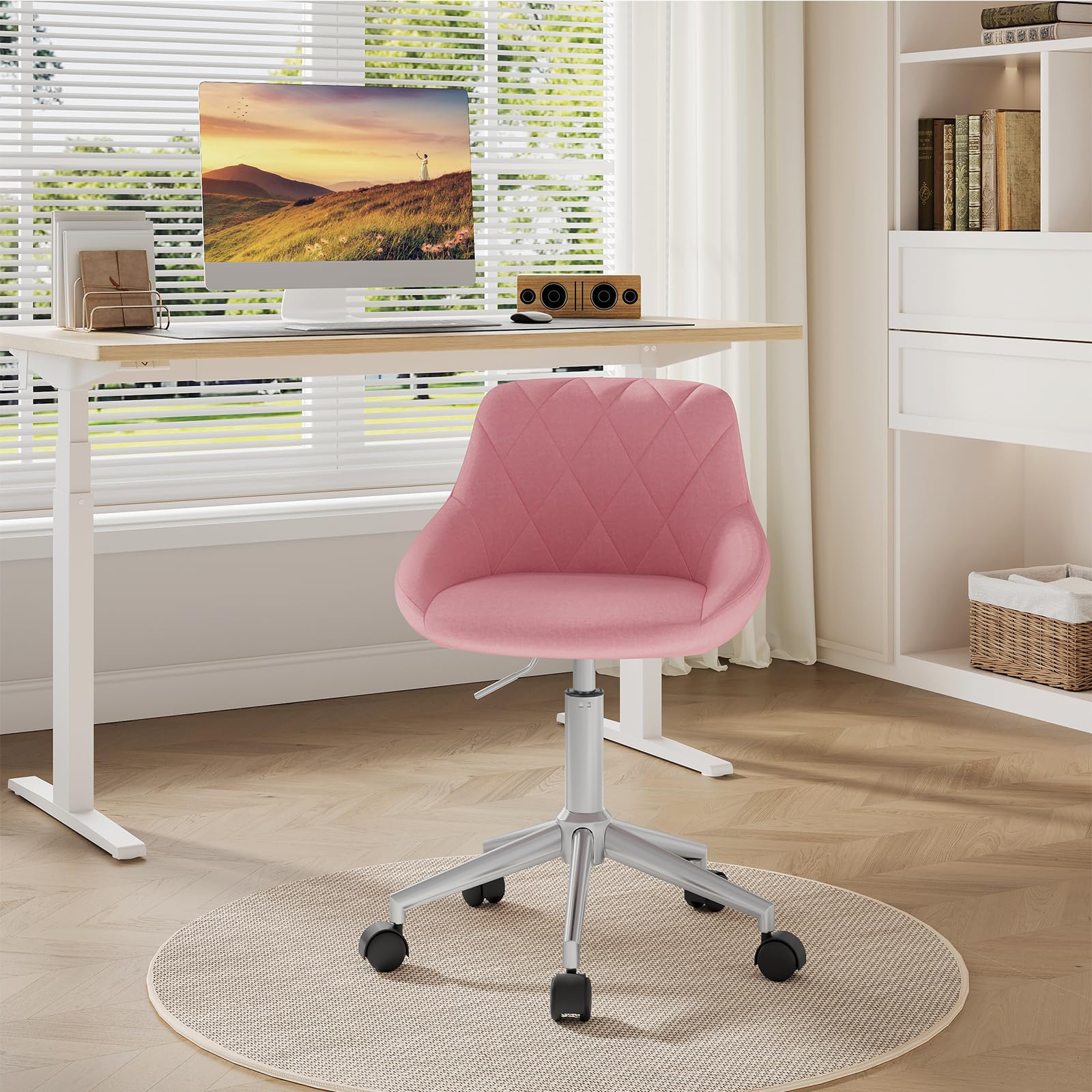 eugad-schminkstuhl-samtstuhl-rosa-drehbar-h-henverstellbar image 2