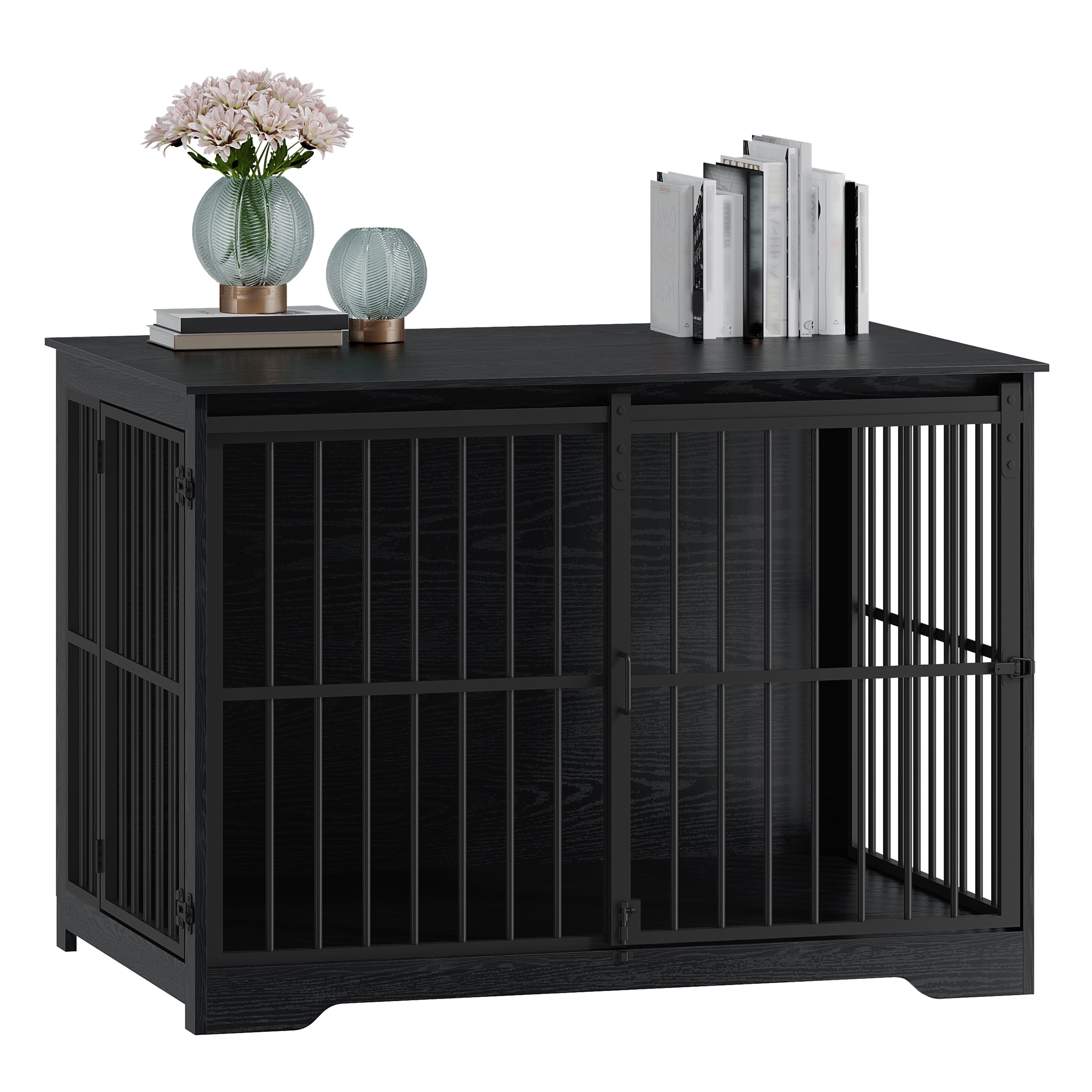 hzuaneri-pet-hundebox-m-bel-44-zoll-schwarz-hundek-fig-holz-tv-board image 4