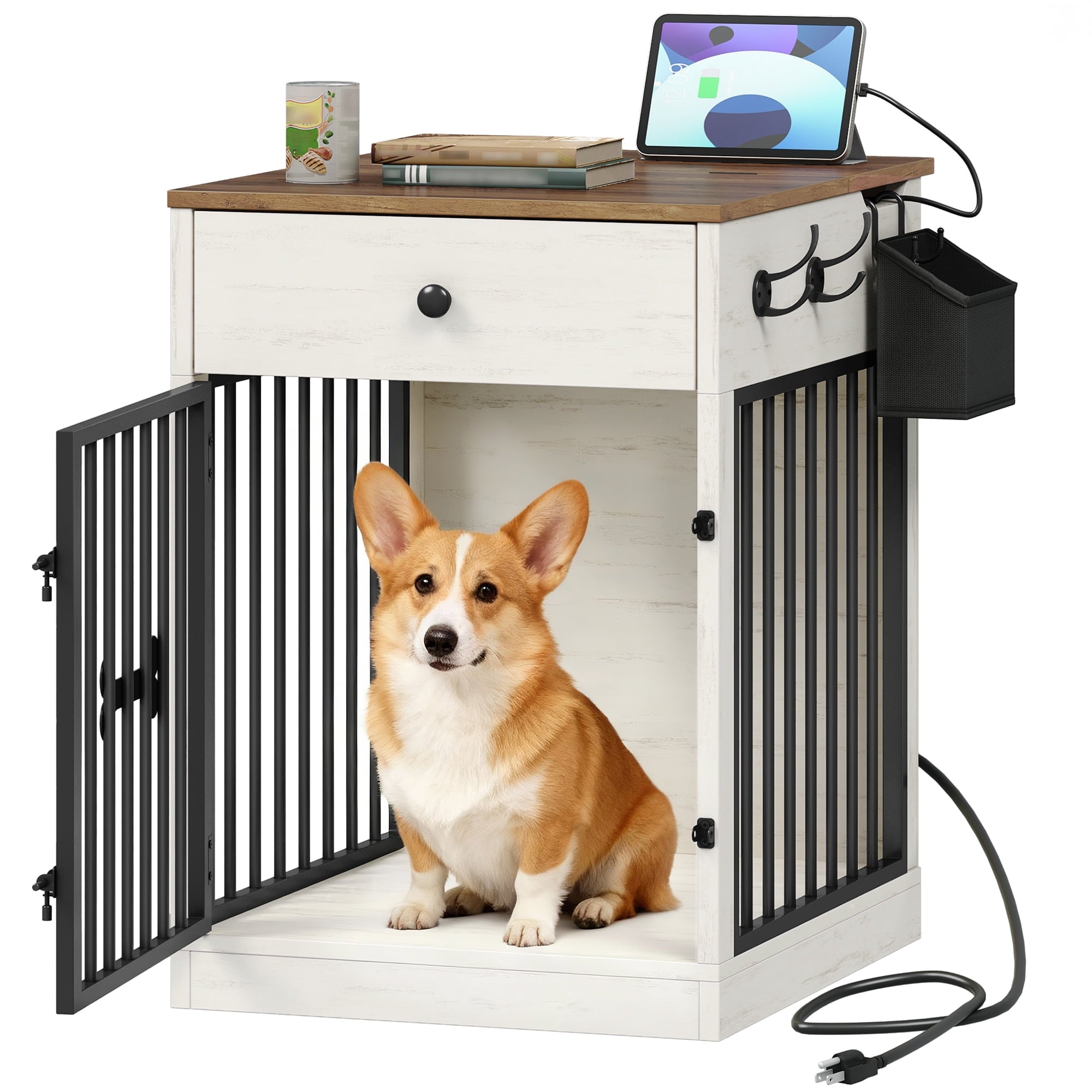 hzuaneri-pet-hundebox-m-bel-wei-braun-ladestation-kleine-hunde-62-cm image 3