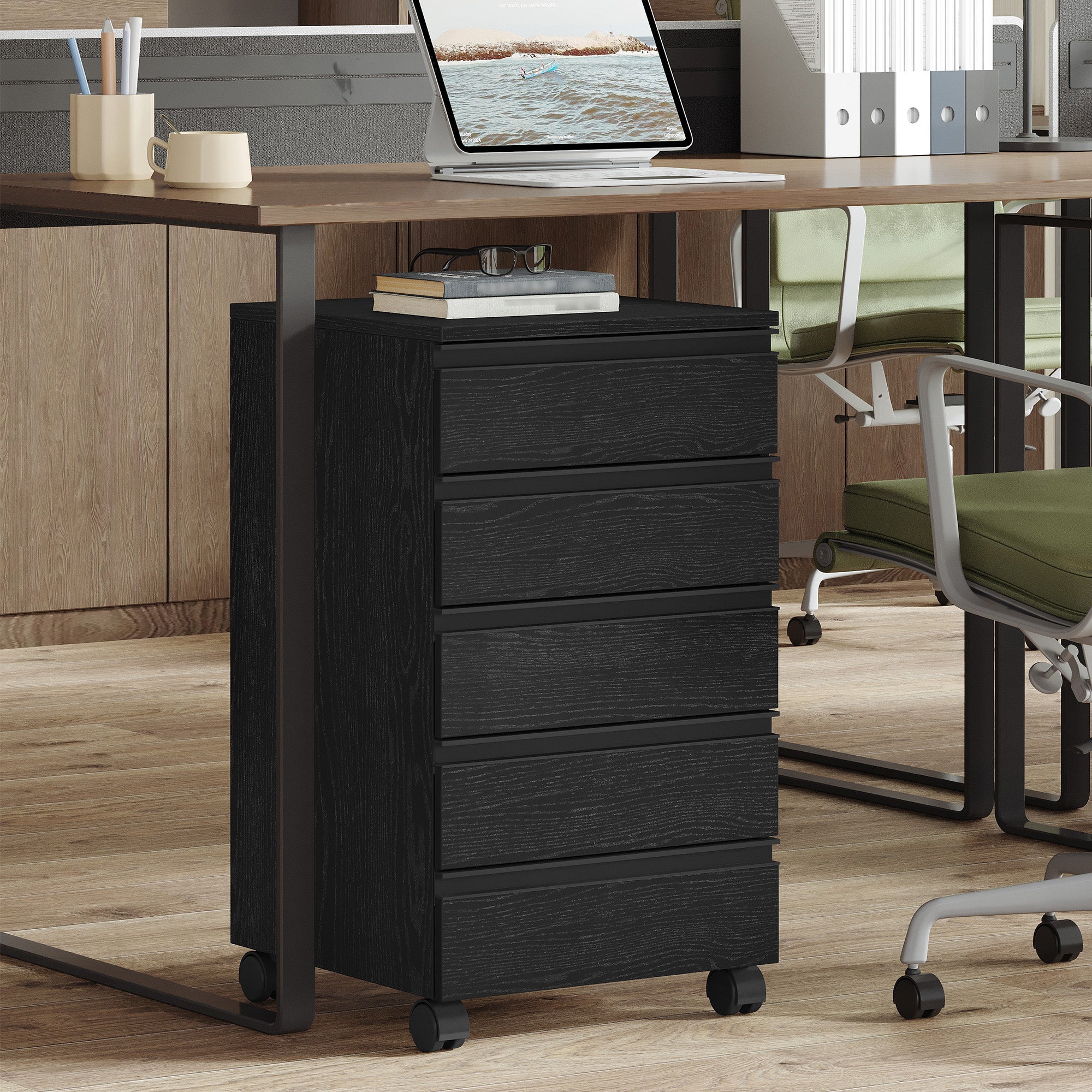 hzuaneri-home-office-rollcontainer-schwarz-5-schubladen image 8