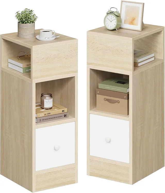 eugad-nachttisch-2er-set-hell-eiche-schmal-mit-schublade-holz image 1