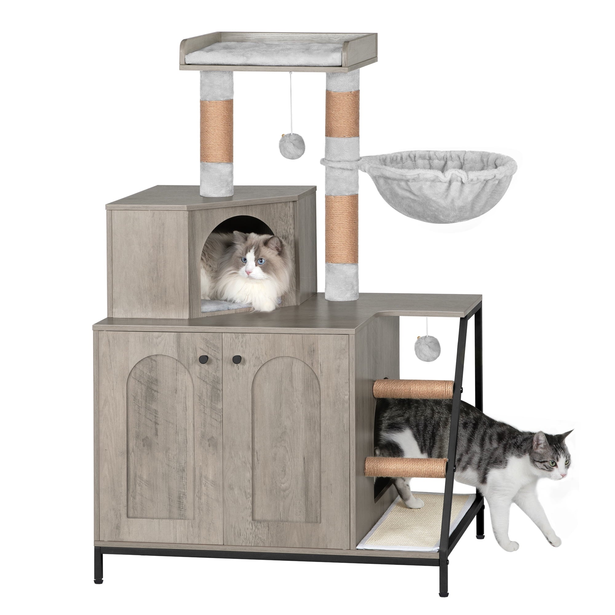 hzuaneri-pet-katzenklo-schrank-greige-4-in-1-kratzbaum image 3